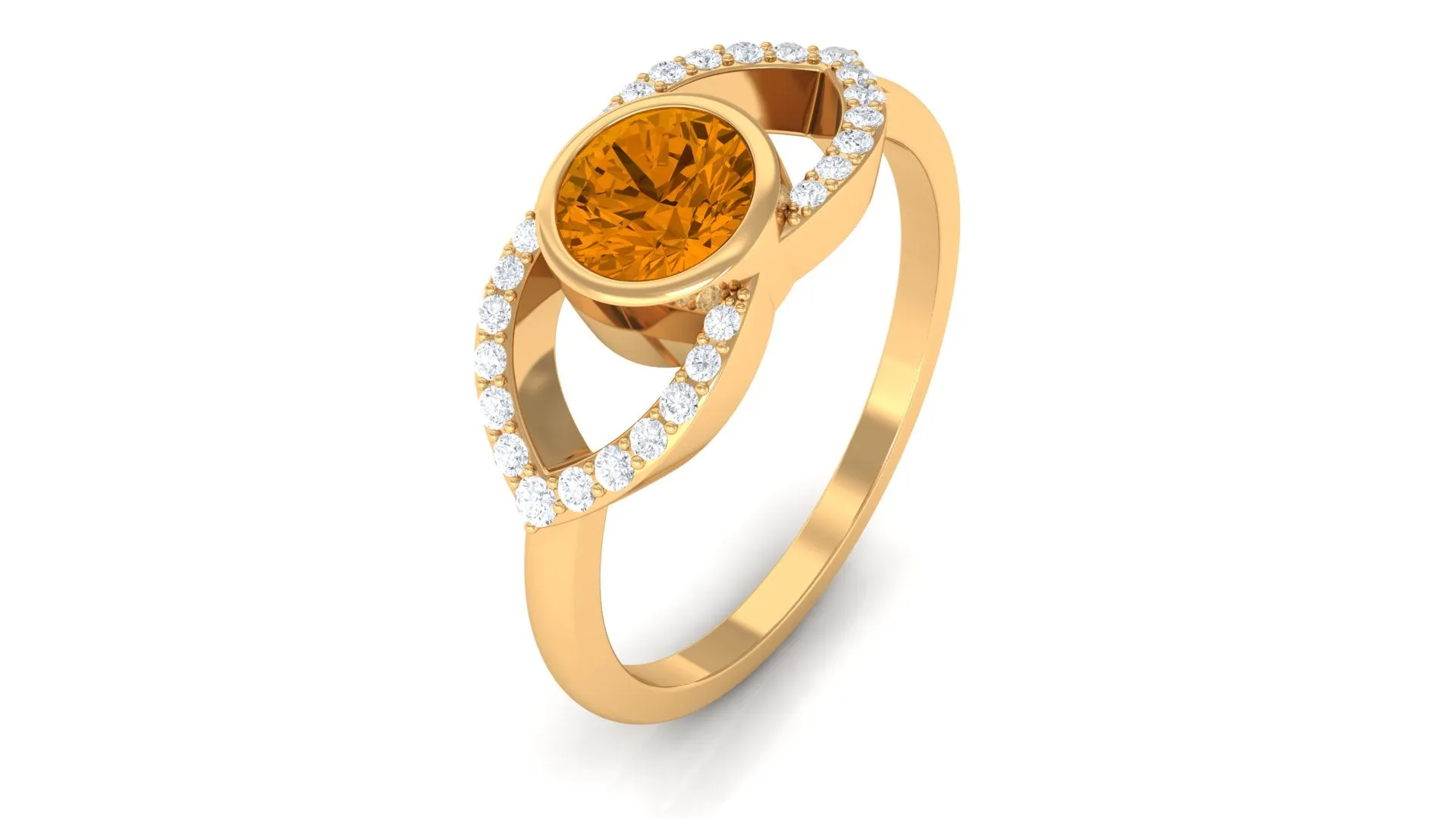 0.75 CT Split Shank Citrine Solitaire Ring with Diamond Accent