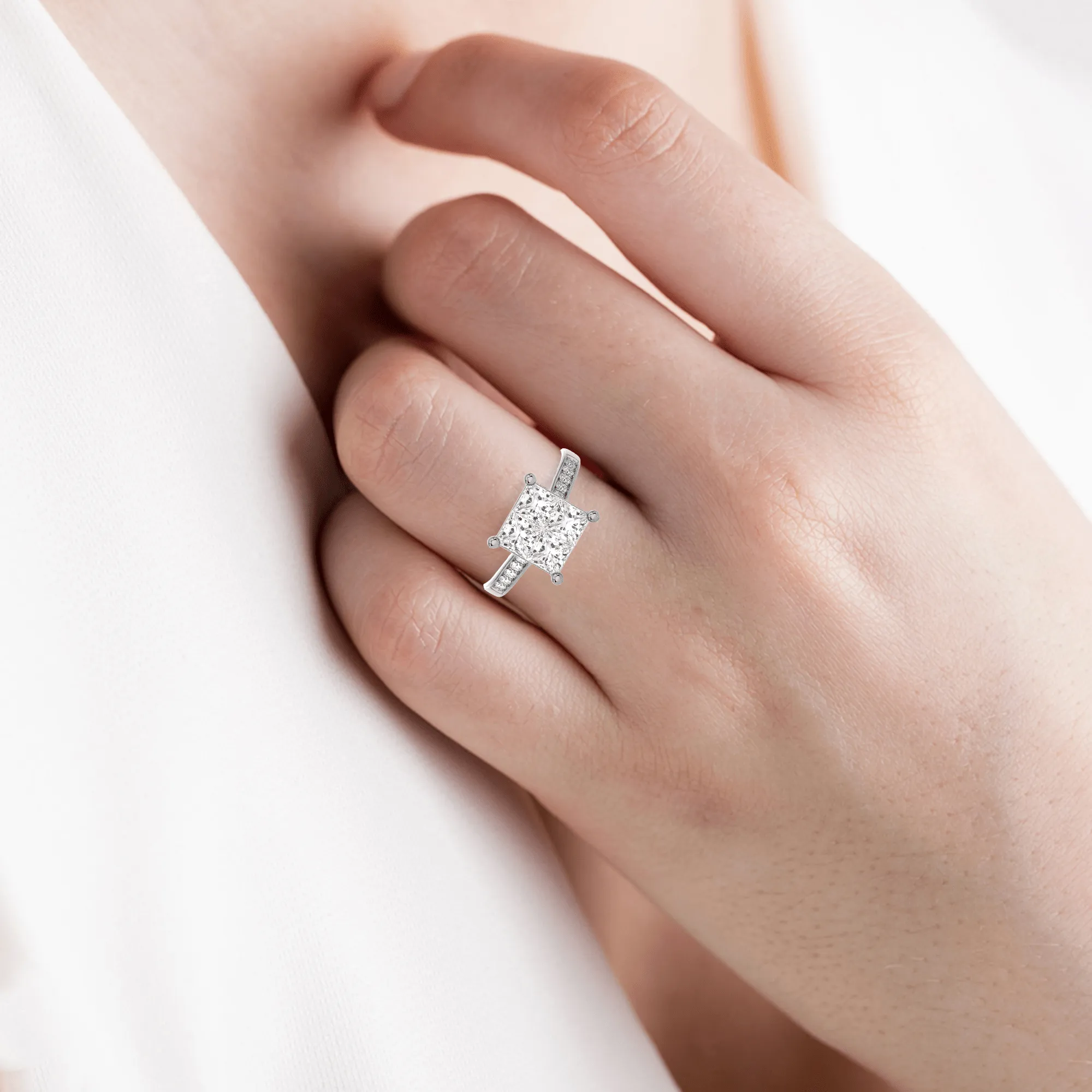 1 3/4 ctw Princess-Cut Lab Grown Diamond Side Stone Engagement Ring