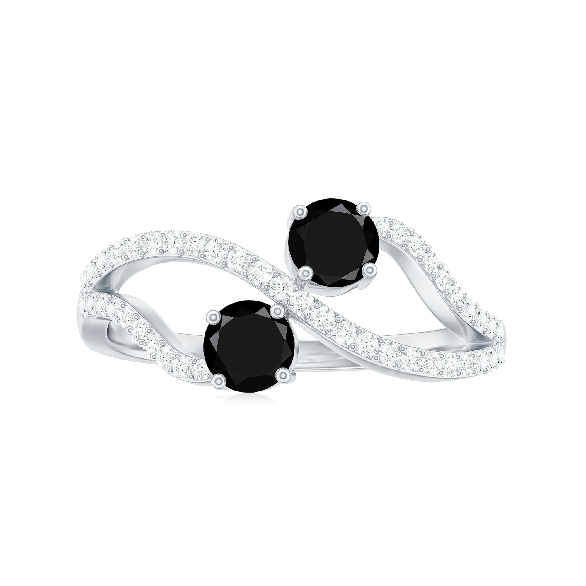 1 CT Minimal Black Spinel and Diamond Engagement Ring