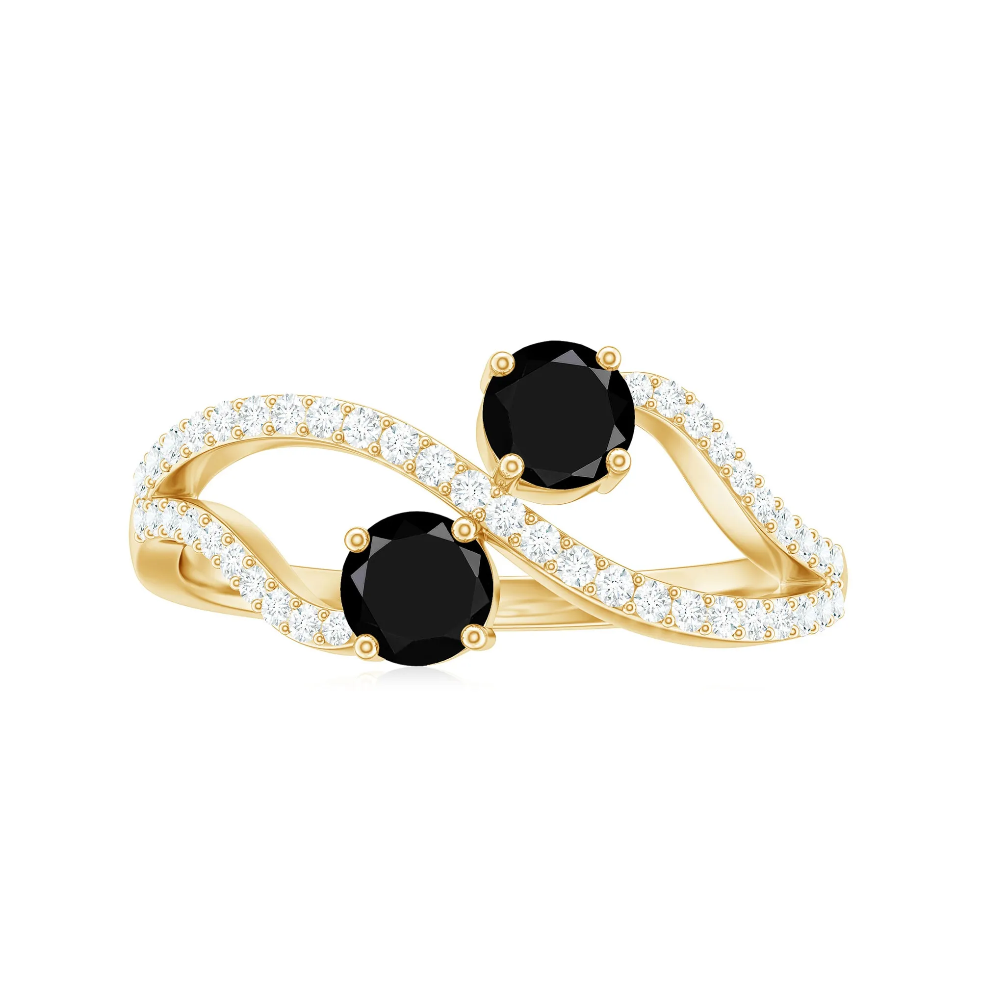 1 CT Minimal Black Spinel and Diamond Engagement Ring