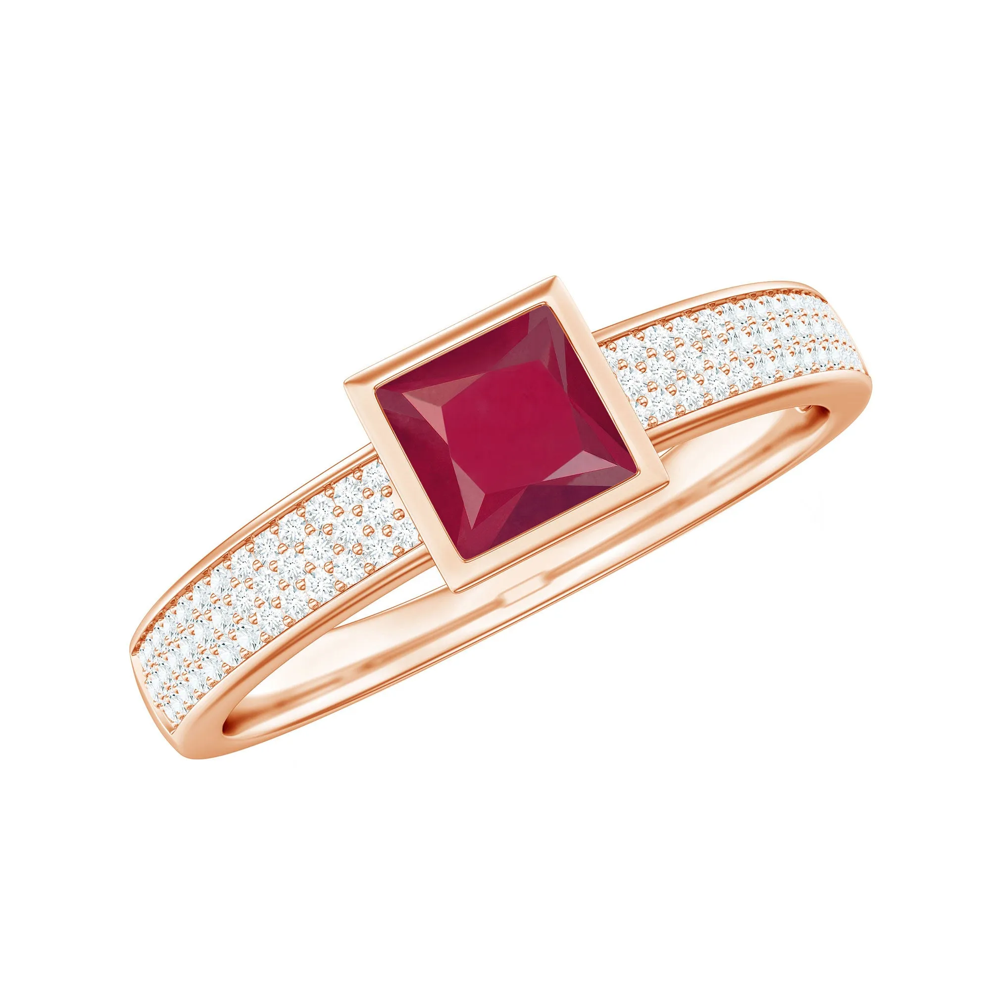1 CT Princess Cut Ruby Engagement Ring with Diamond