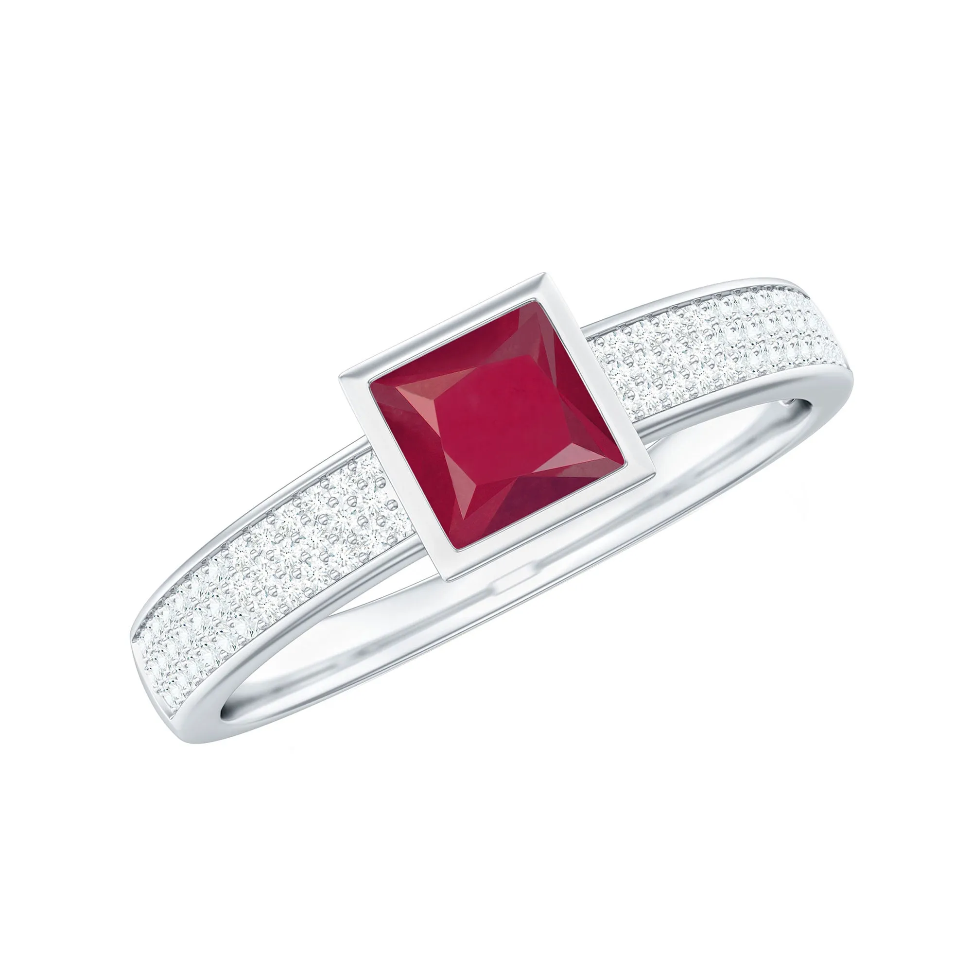 1 CT Princess Cut Ruby Engagement Ring with Diamond
