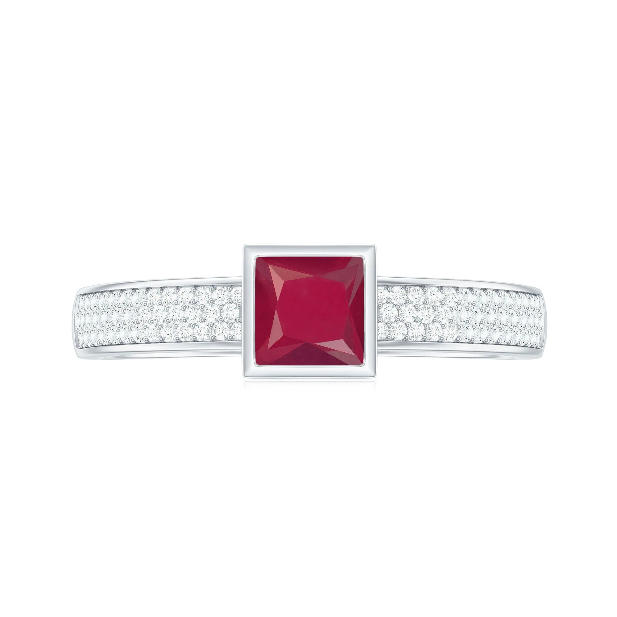1 CT Princess Cut Ruby Engagement Ring with Diamond