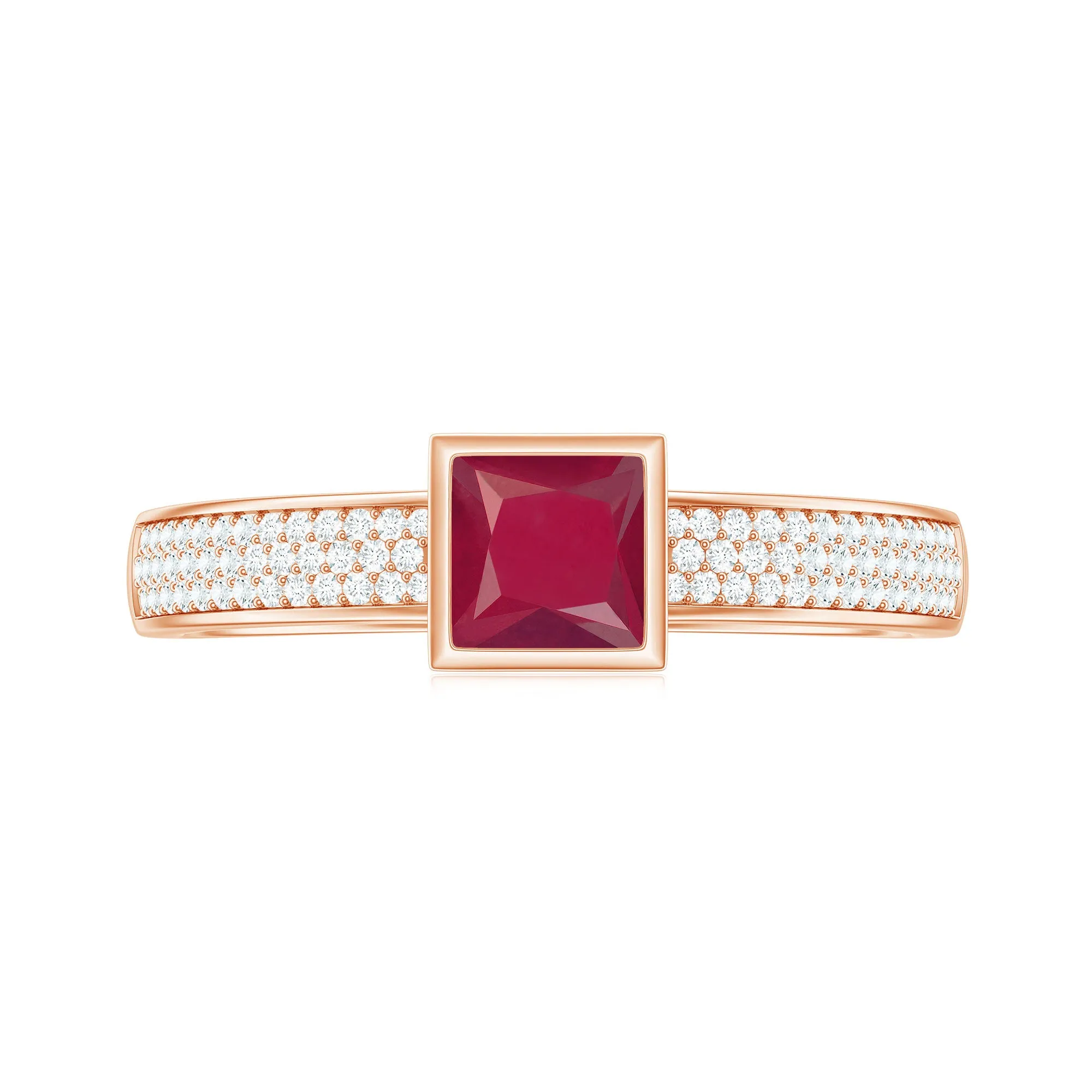 1 CT Princess Cut Ruby Engagement Ring with Diamond