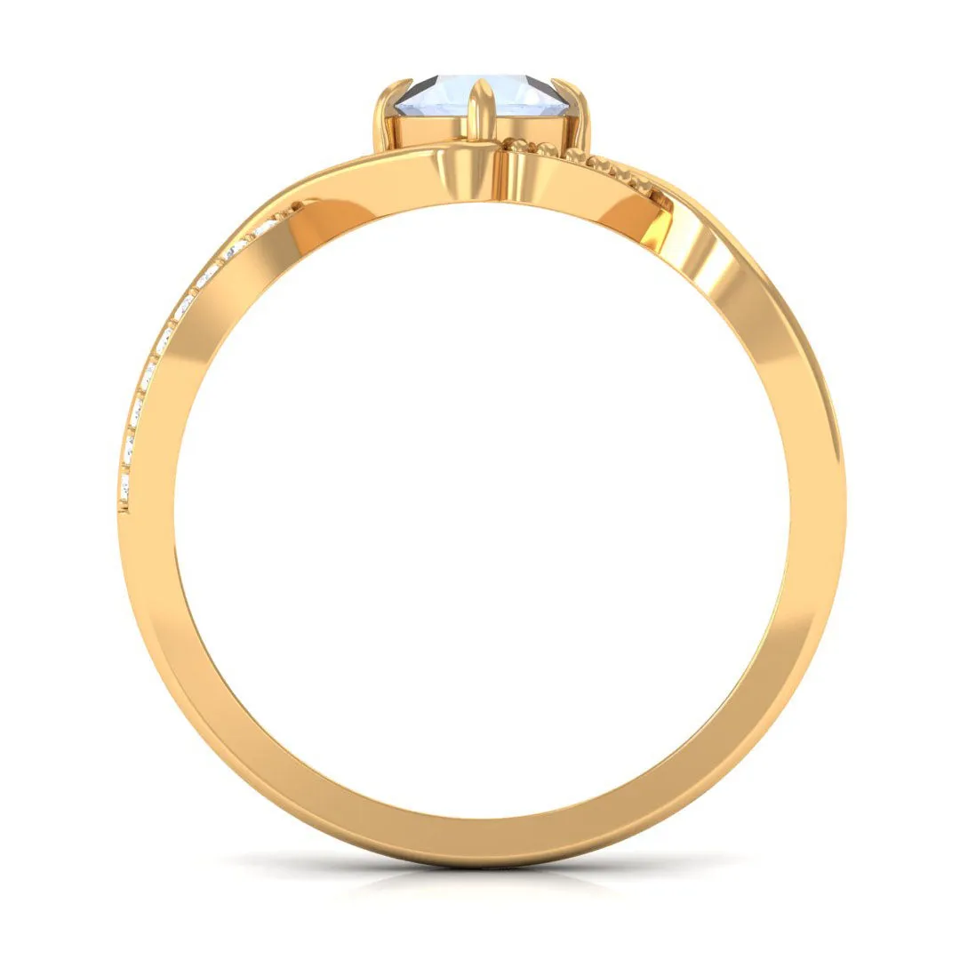 1/2 CT Claw Set Moonstone Solitaire Crossover Ring with Diamond