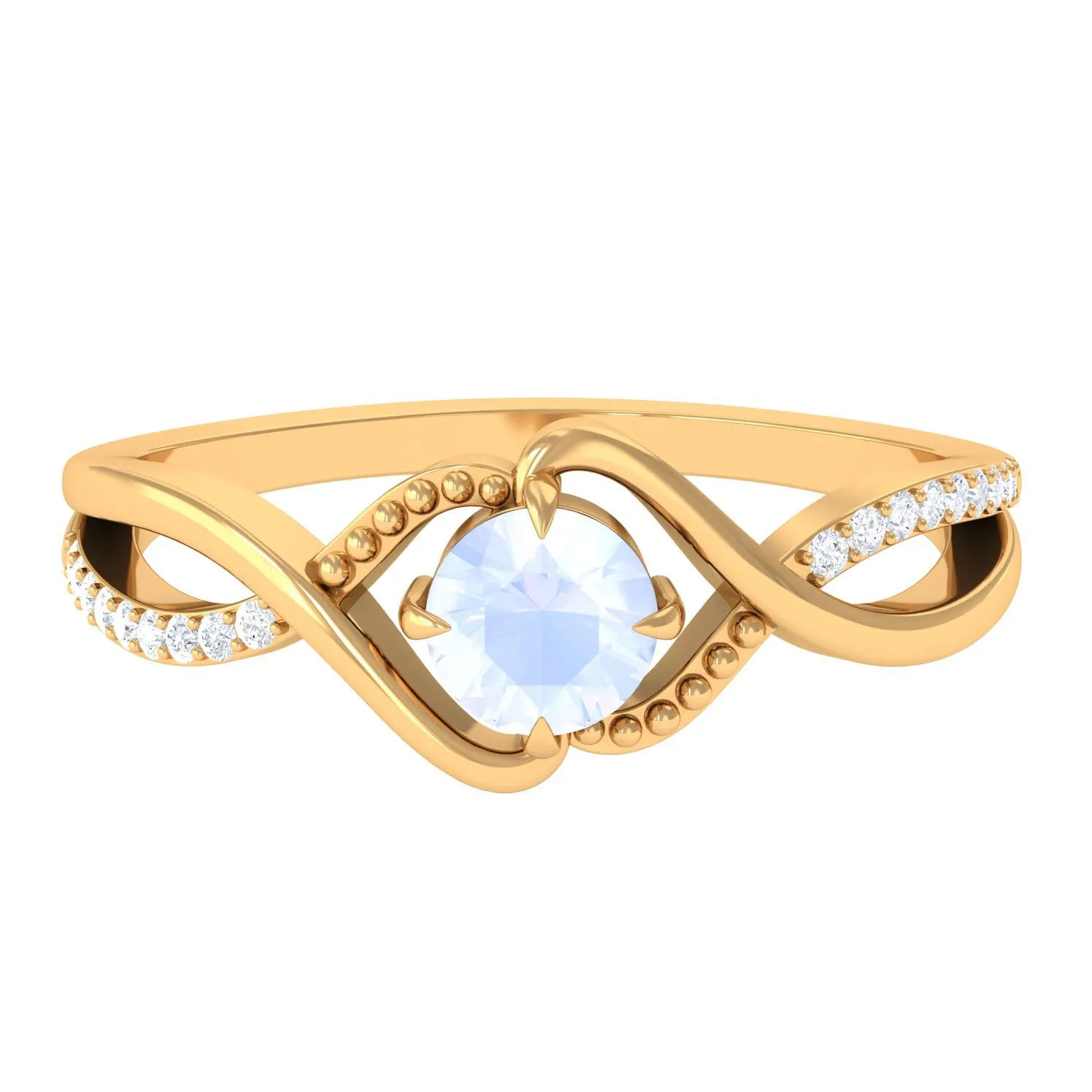 1/2 CT Claw Set Moonstone Solitaire Crossover Ring with Diamond