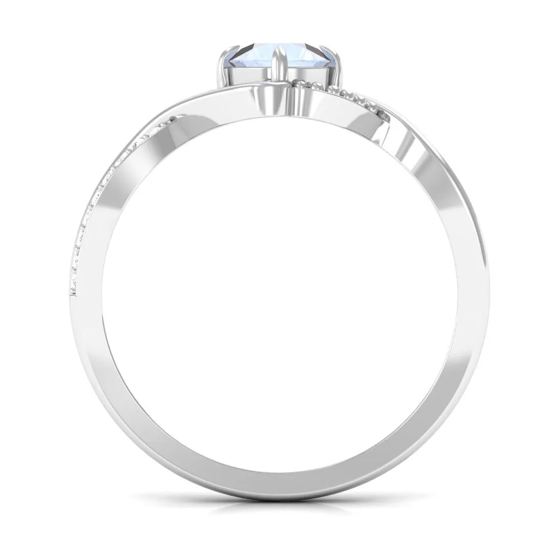 1/2 CT Claw Set Moonstone Solitaire Crossover Ring with Diamond