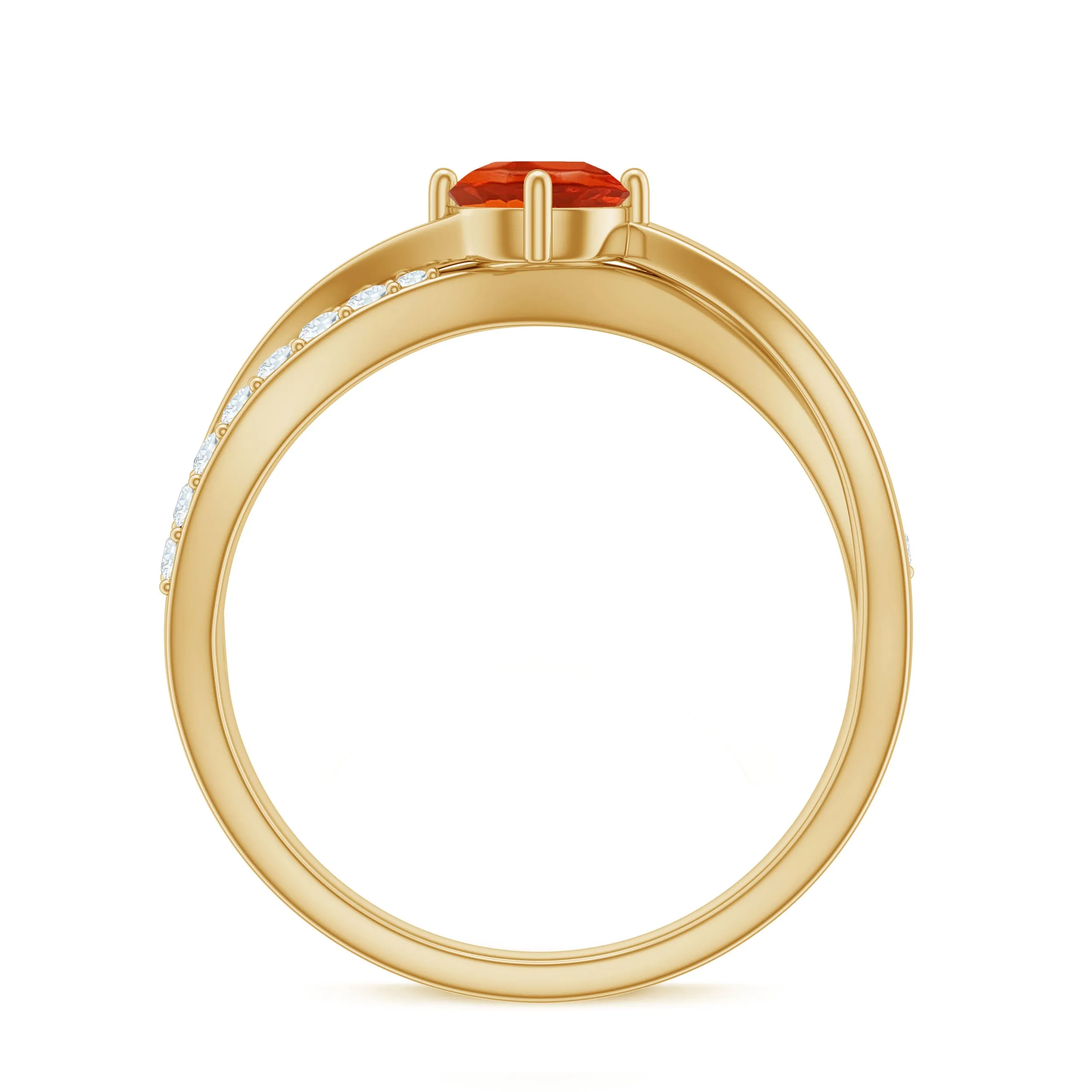 1/2 CT Fire Opal Solitaire and Diamond Infinity Ring