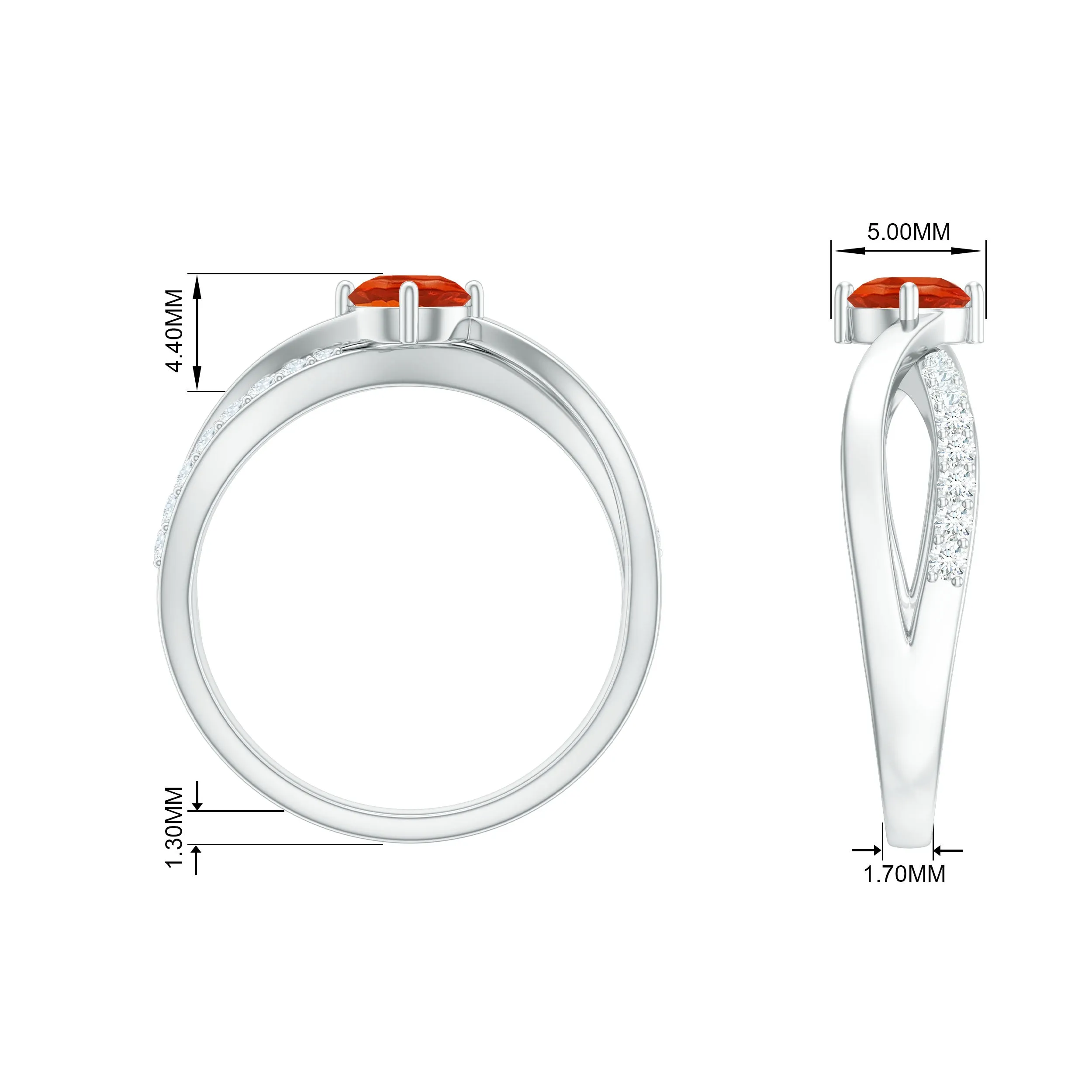 1/2 CT Fire Opal Solitaire and Diamond Infinity Ring