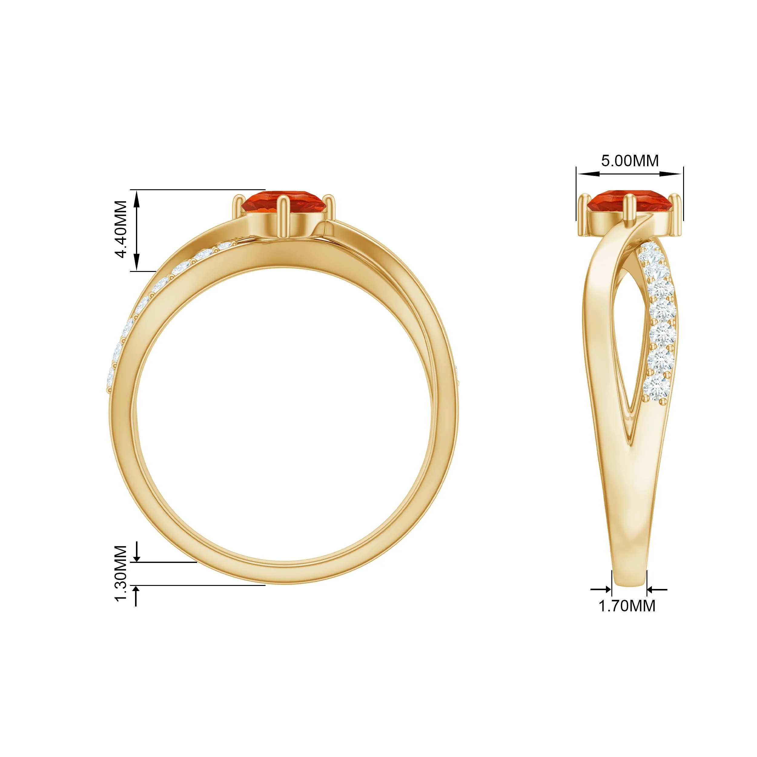 1/2 CT Fire Opal Solitaire and Diamond Infinity Ring
