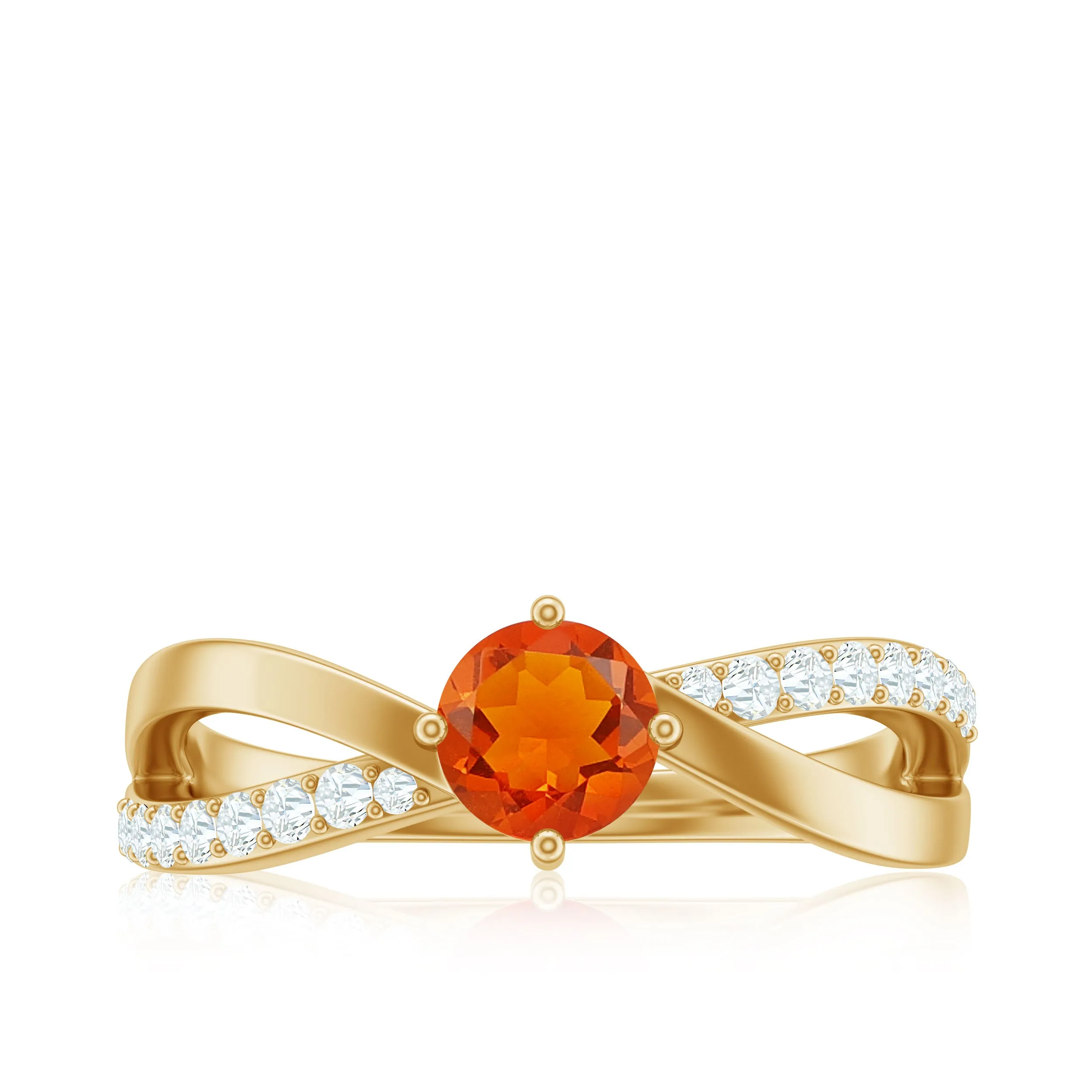 1/2 CT Fire Opal Solitaire and Diamond Infinity Ring