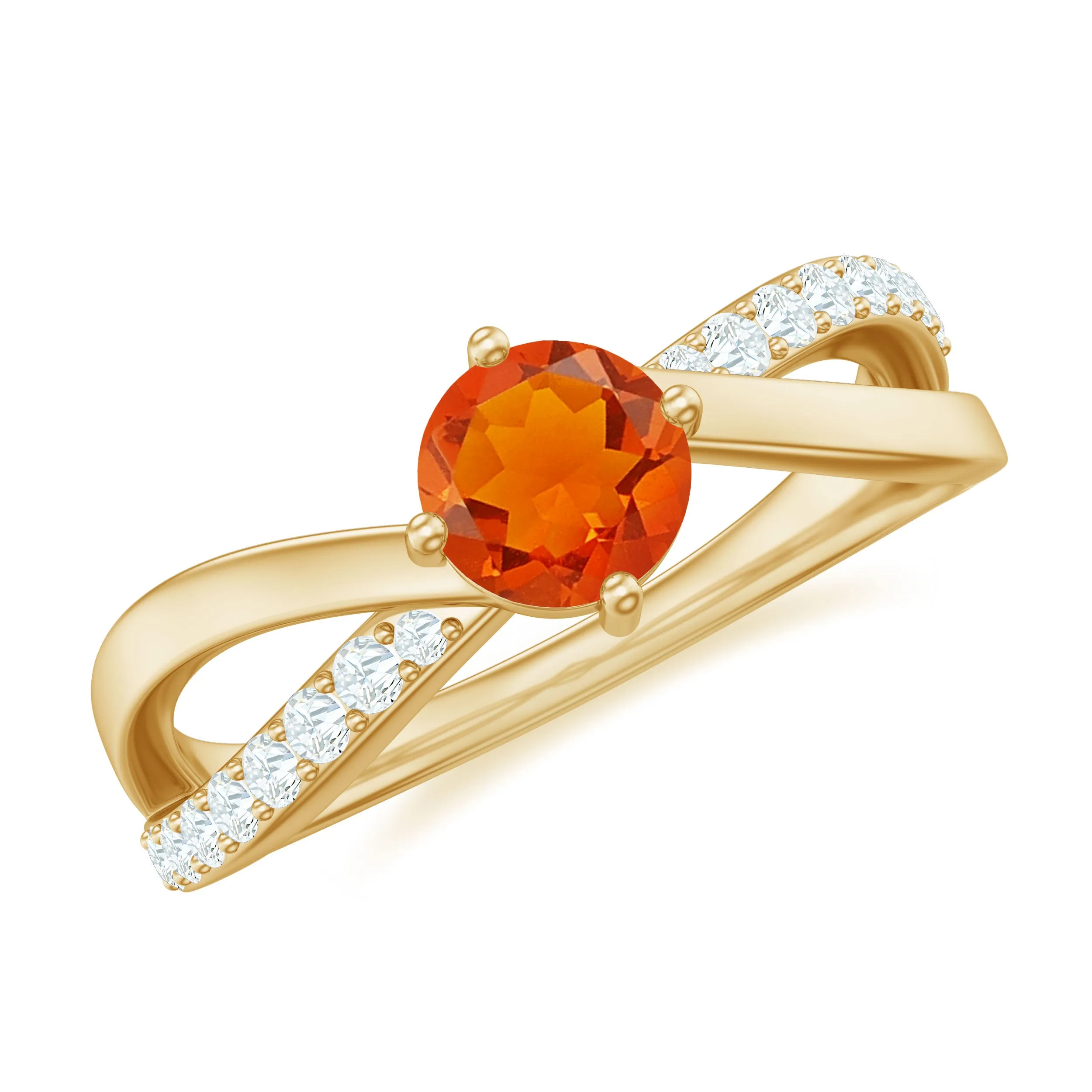 1/2 CT Fire Opal Solitaire and Diamond Infinity Ring