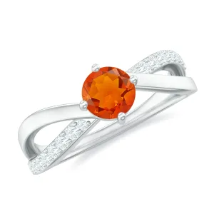 1/2 CT Fire Opal Solitaire and Diamond Infinity Ring