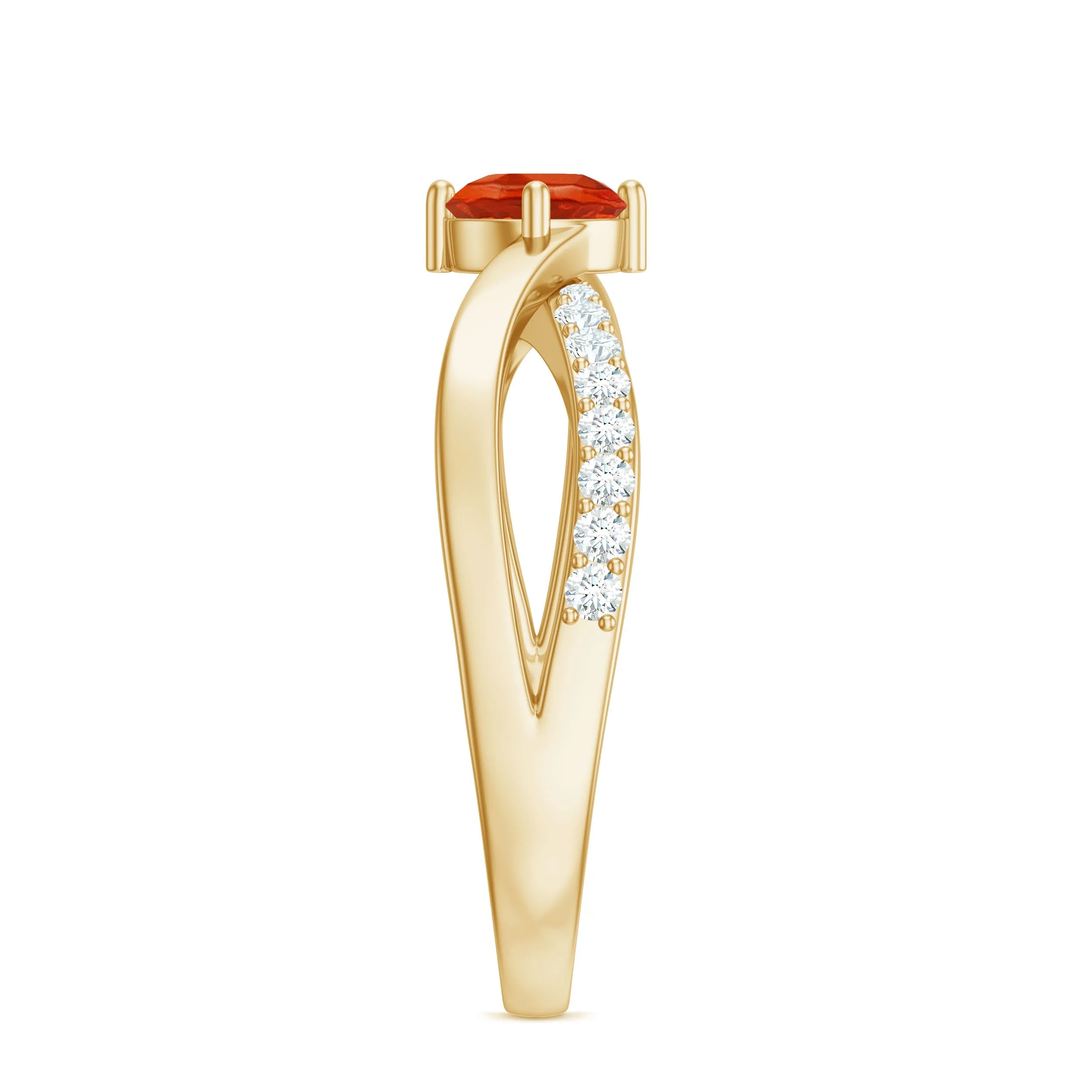 1/2 CT Fire Opal Solitaire and Diamond Infinity Ring