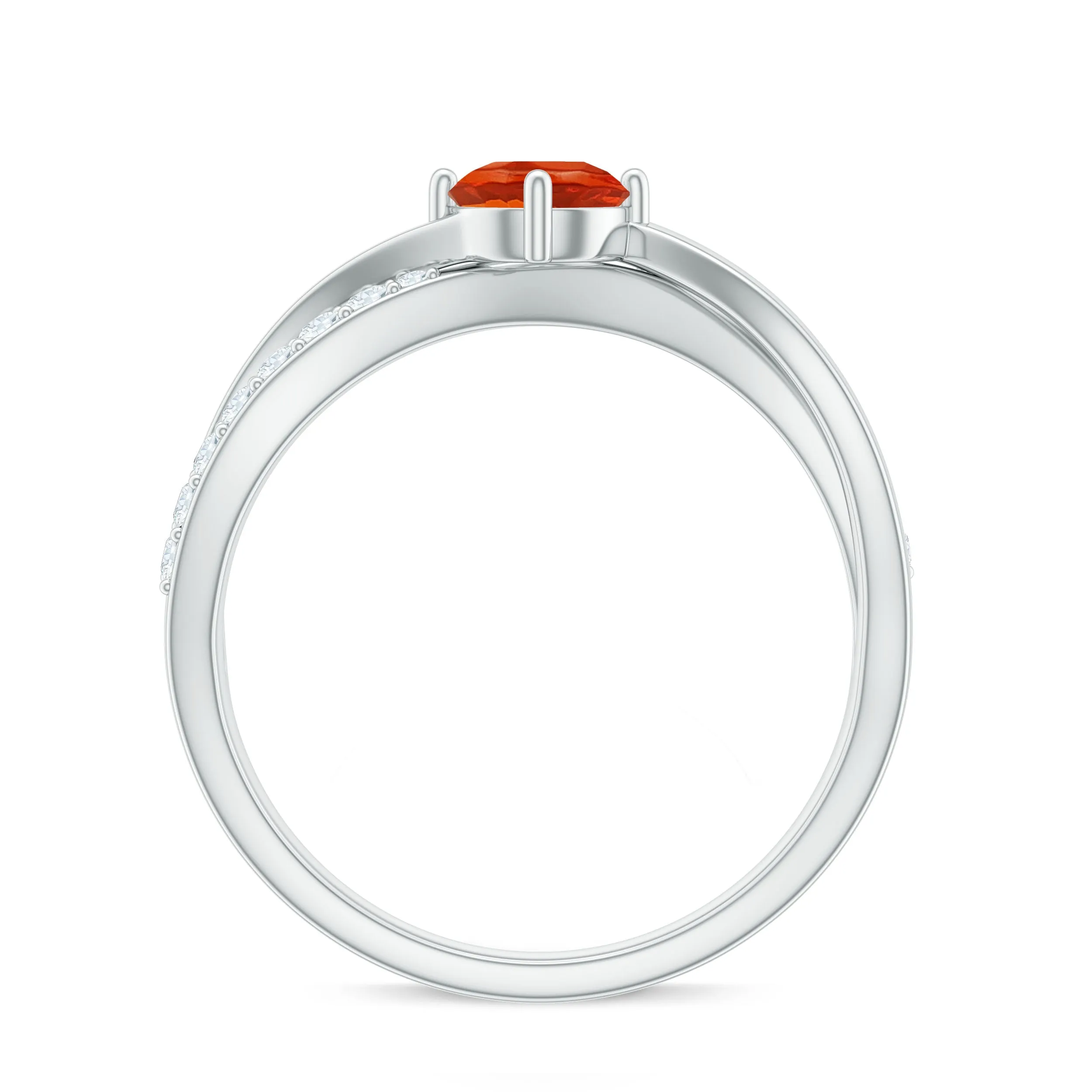 1/2 CT Fire Opal Solitaire and Diamond Infinity Ring