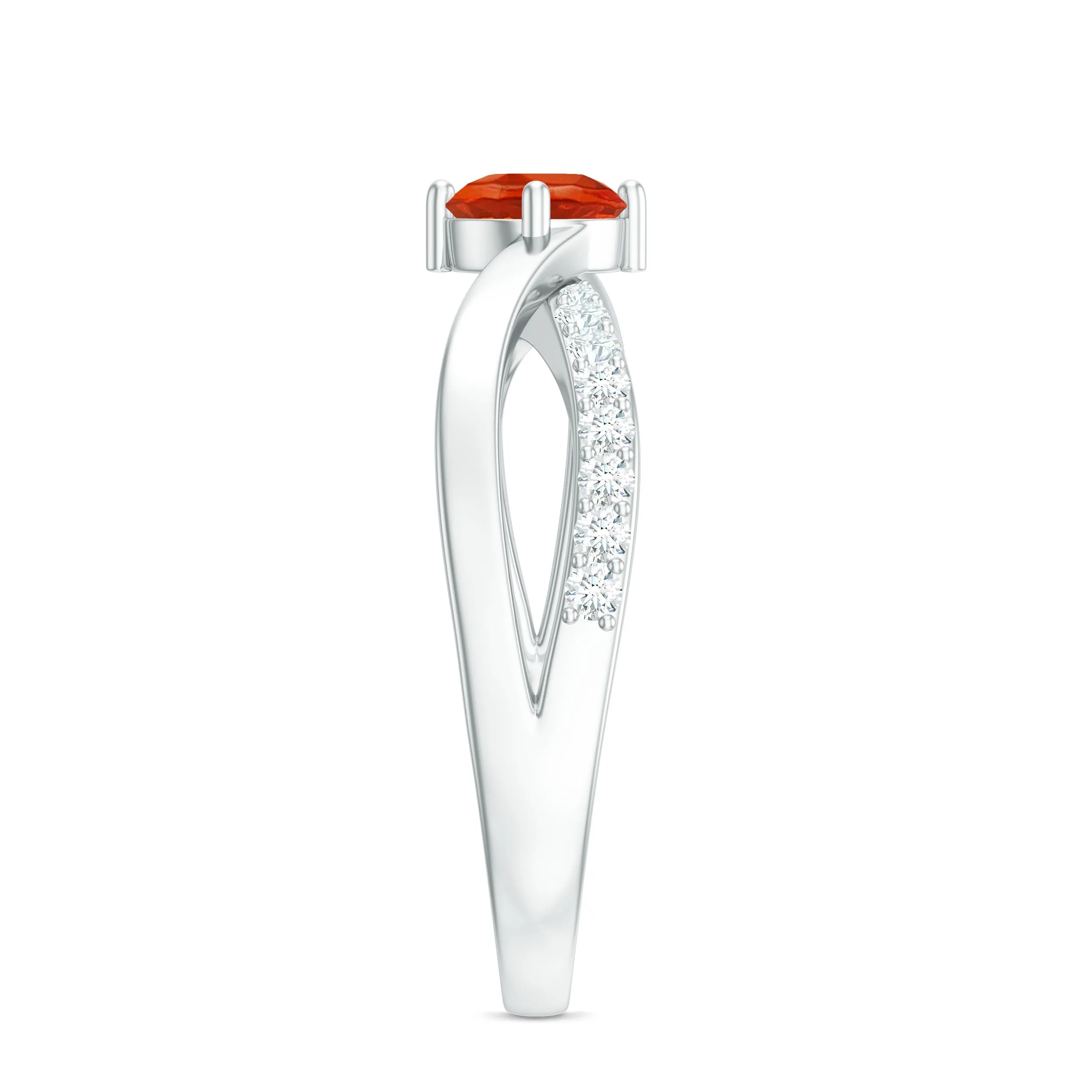 1/2 CT Fire Opal Solitaire and Diamond Infinity Ring