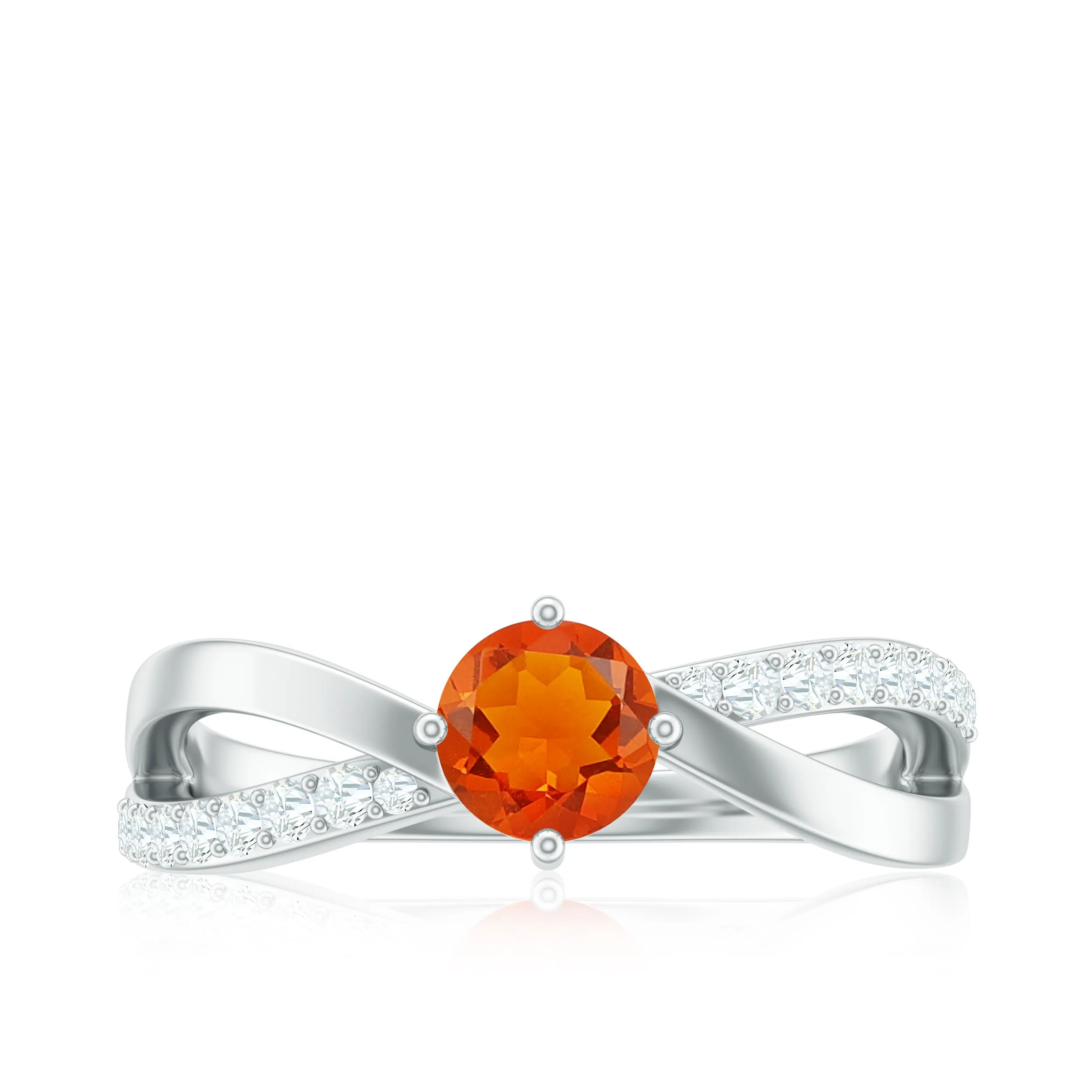 1/2 CT Fire Opal Solitaire and Diamond Infinity Ring