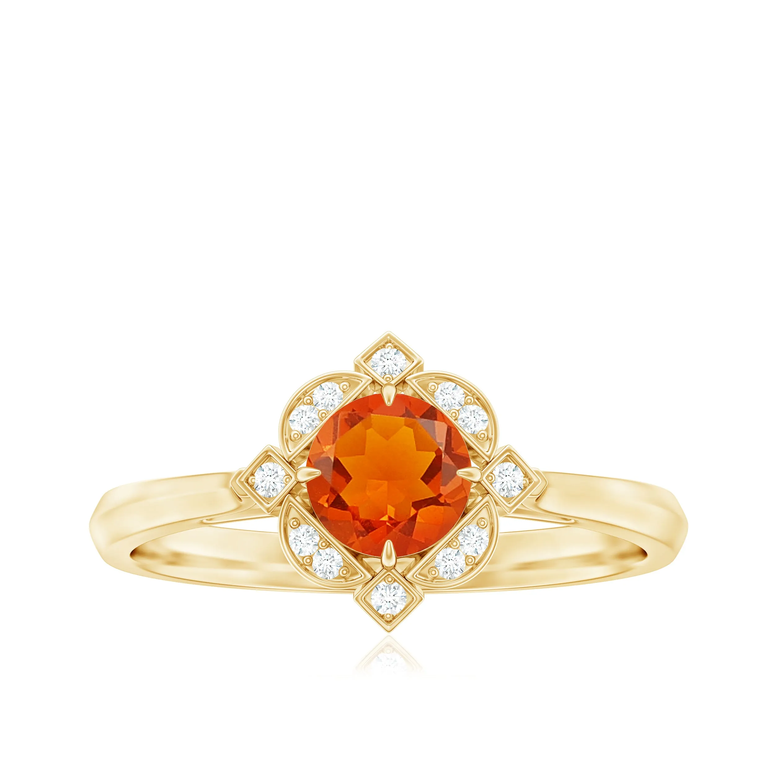 1/2 CT Vintage Fire Opal and Diamond Engagement Ring