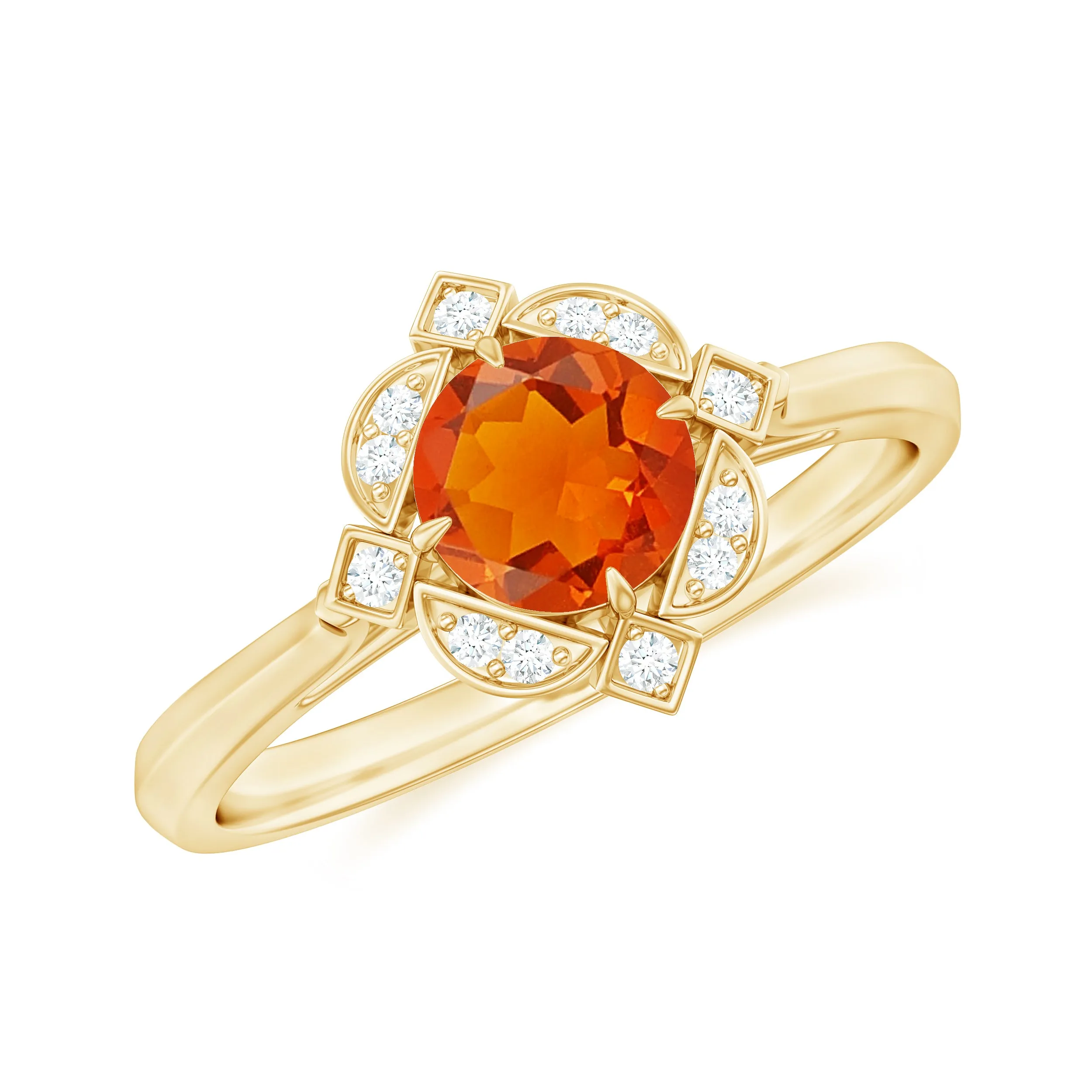 1/2 CT Vintage Fire Opal and Diamond Engagement Ring