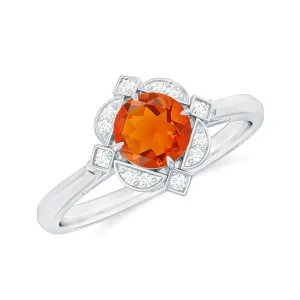 1/2 CT Vintage Fire Opal and Diamond Engagement Ring