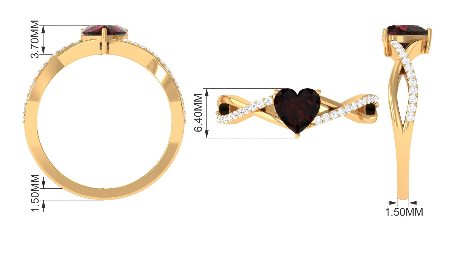 1.25 Ct Heart Garnet Crossover Engagement Ring with Diamond