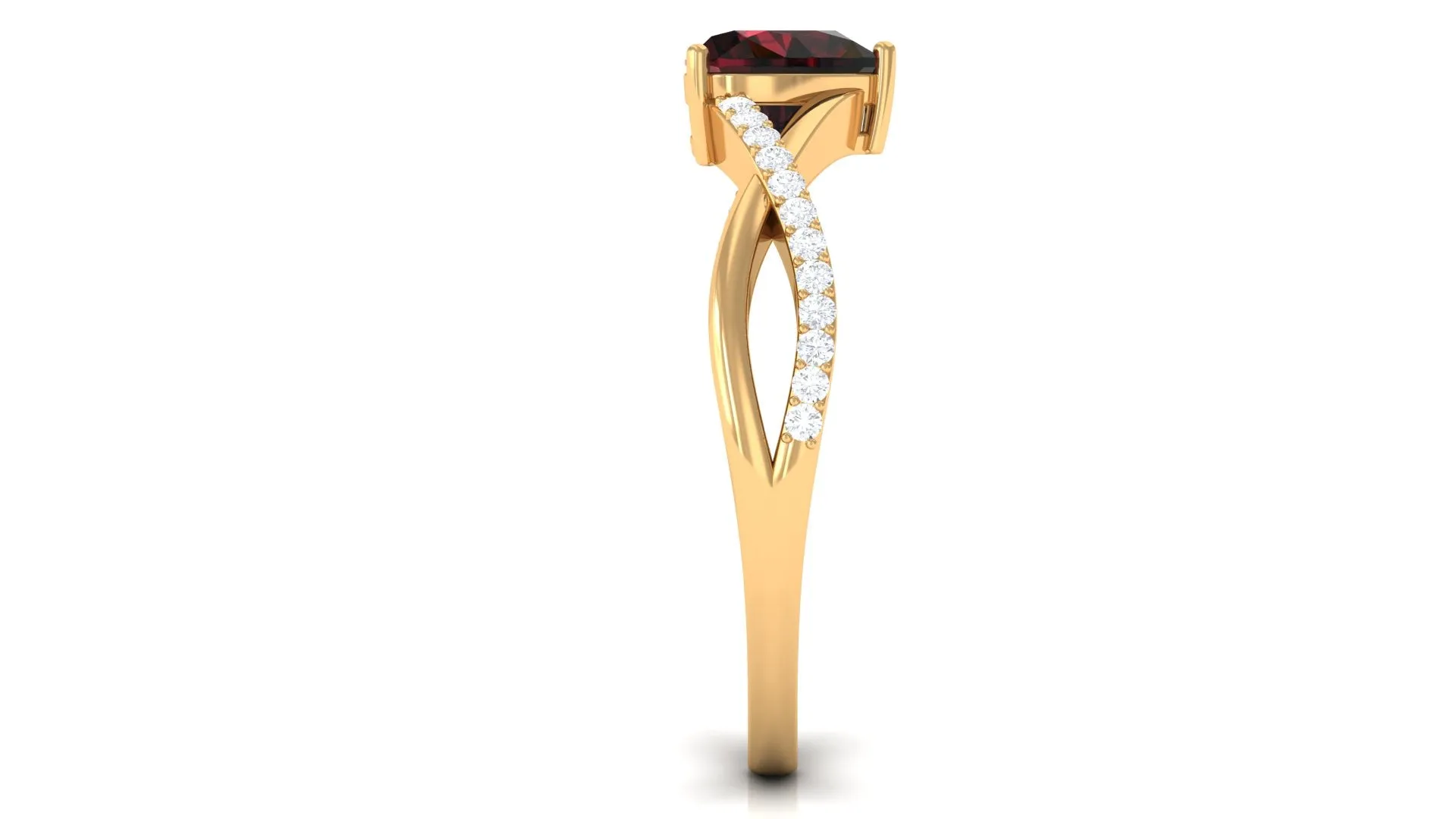 1.25 Ct Heart Garnet Crossover Engagement Ring with Diamond
