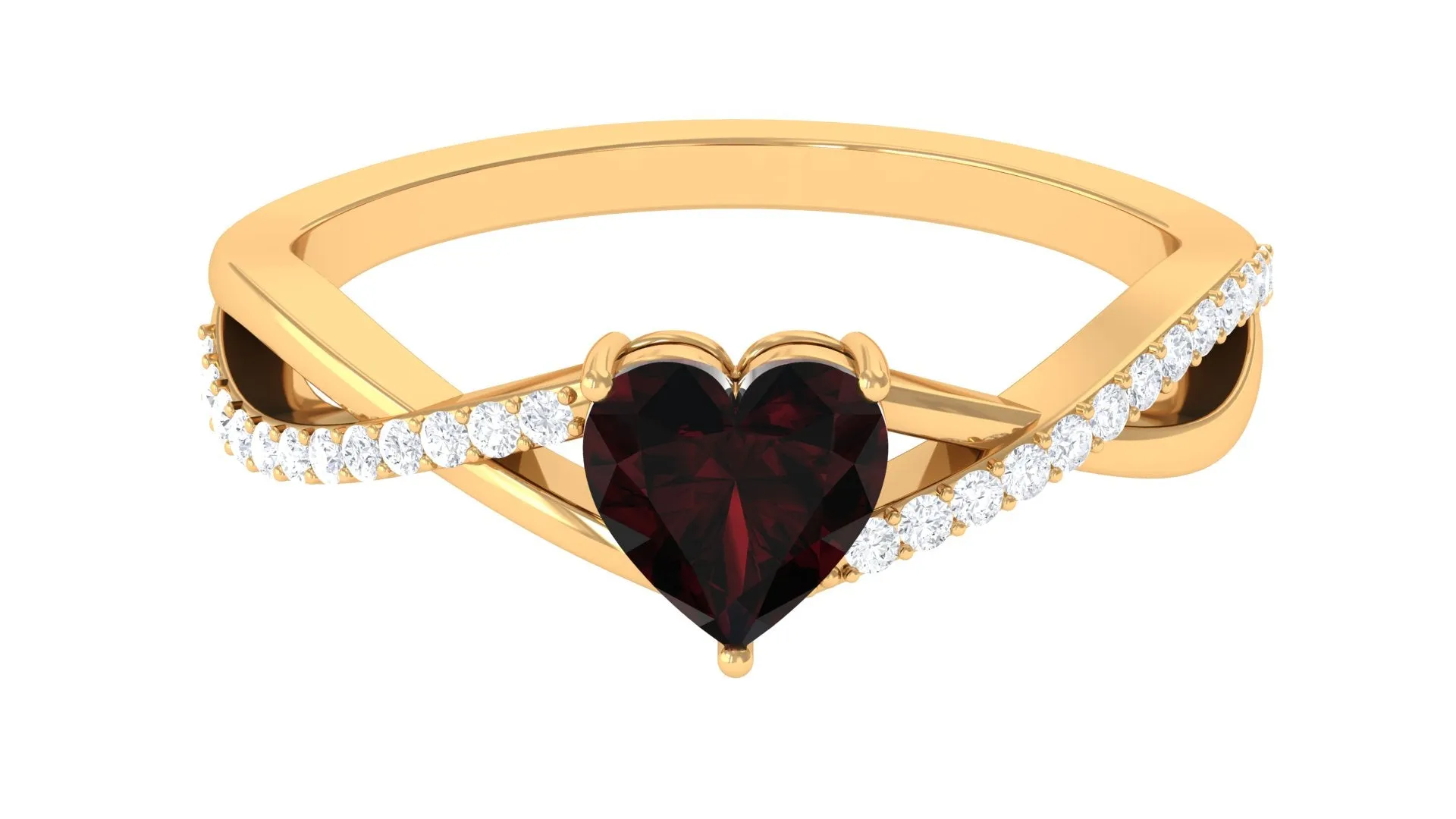 1.25 Ct Heart Garnet Crossover Engagement Ring with Diamond