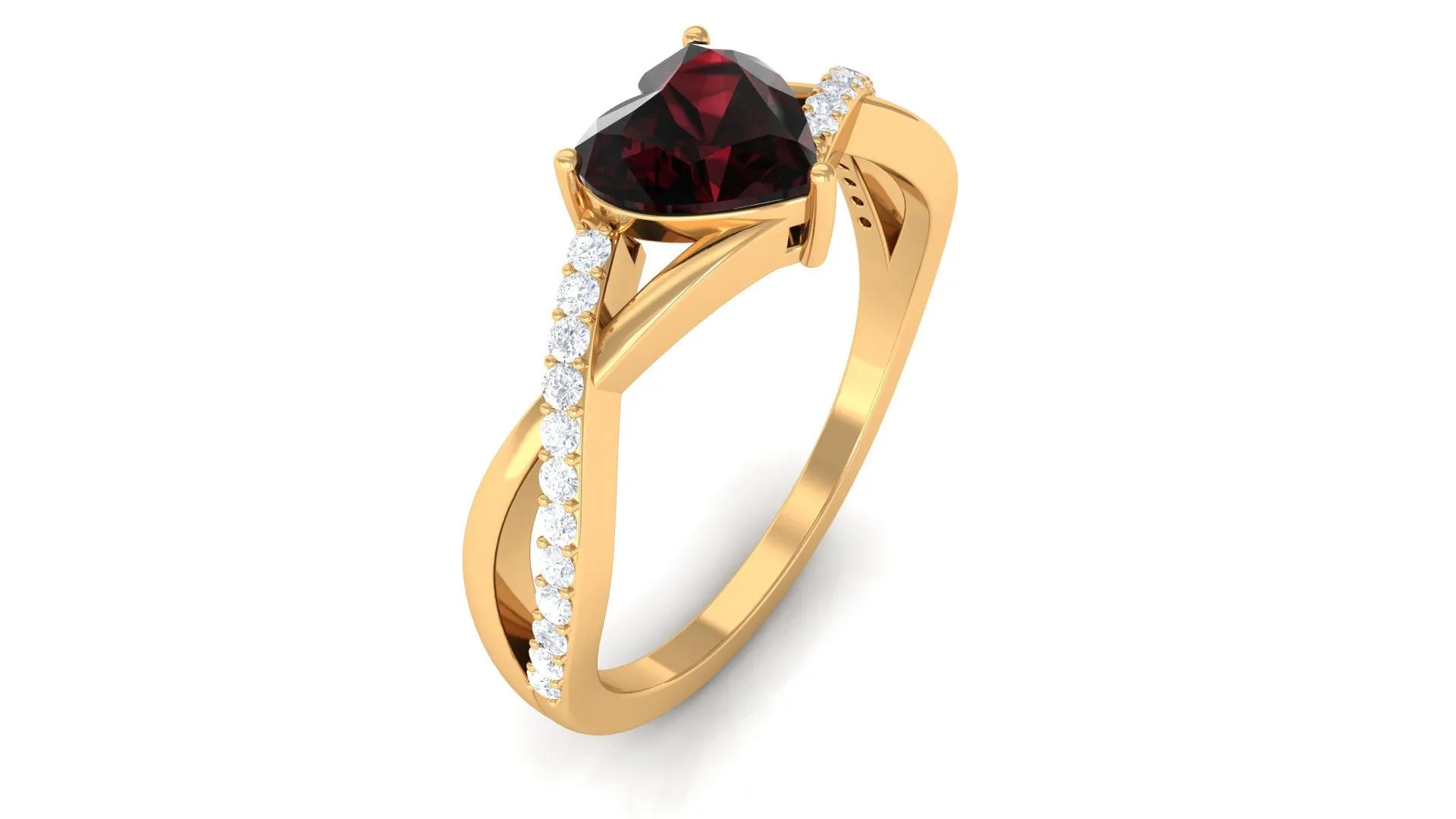 1.25 Ct Heart Garnet Crossover Engagement Ring with Diamond