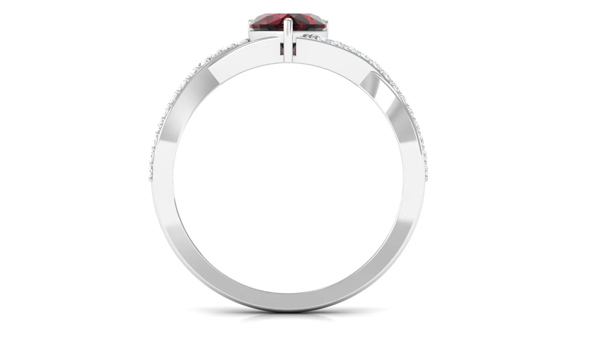 1.25 Ct Heart Garnet Crossover Engagement Ring with Diamond