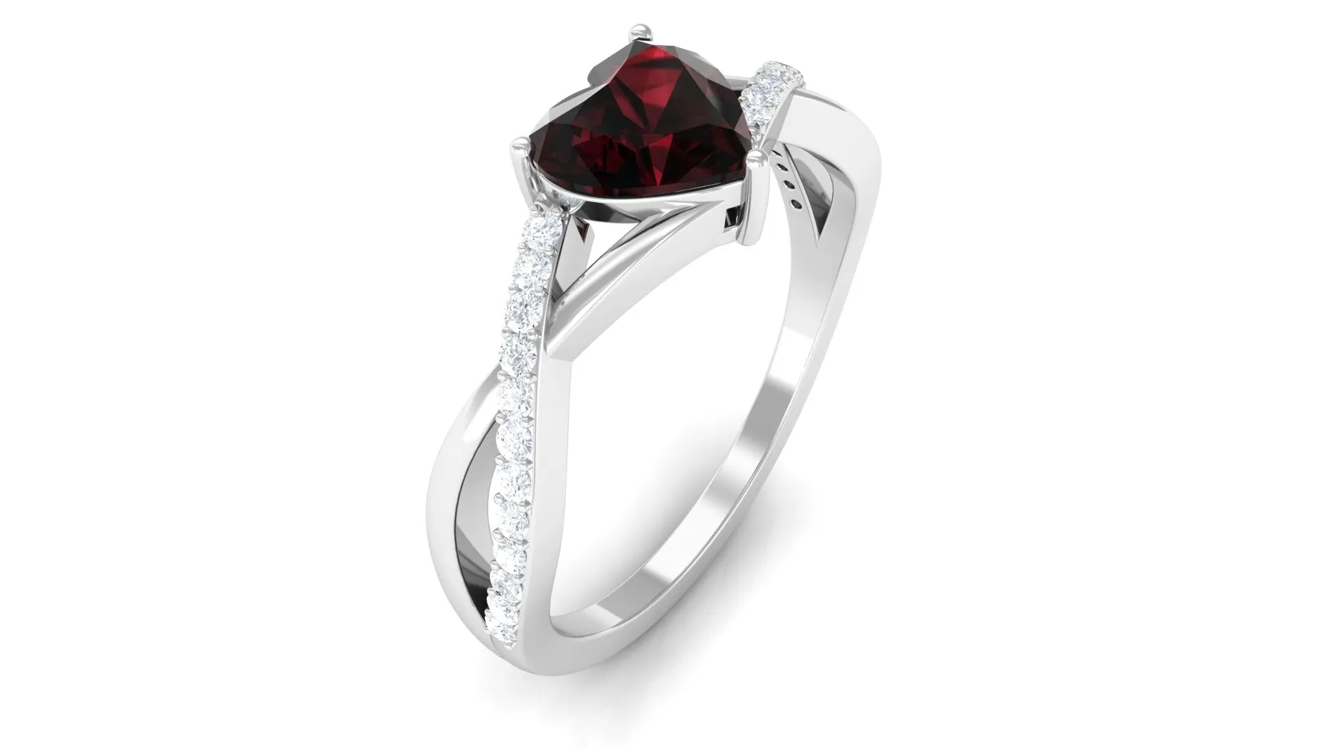 1.25 Ct Heart Garnet Crossover Engagement Ring with Diamond