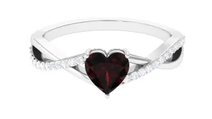 1.25 Ct Heart Garnet Crossover Engagement Ring with Diamond