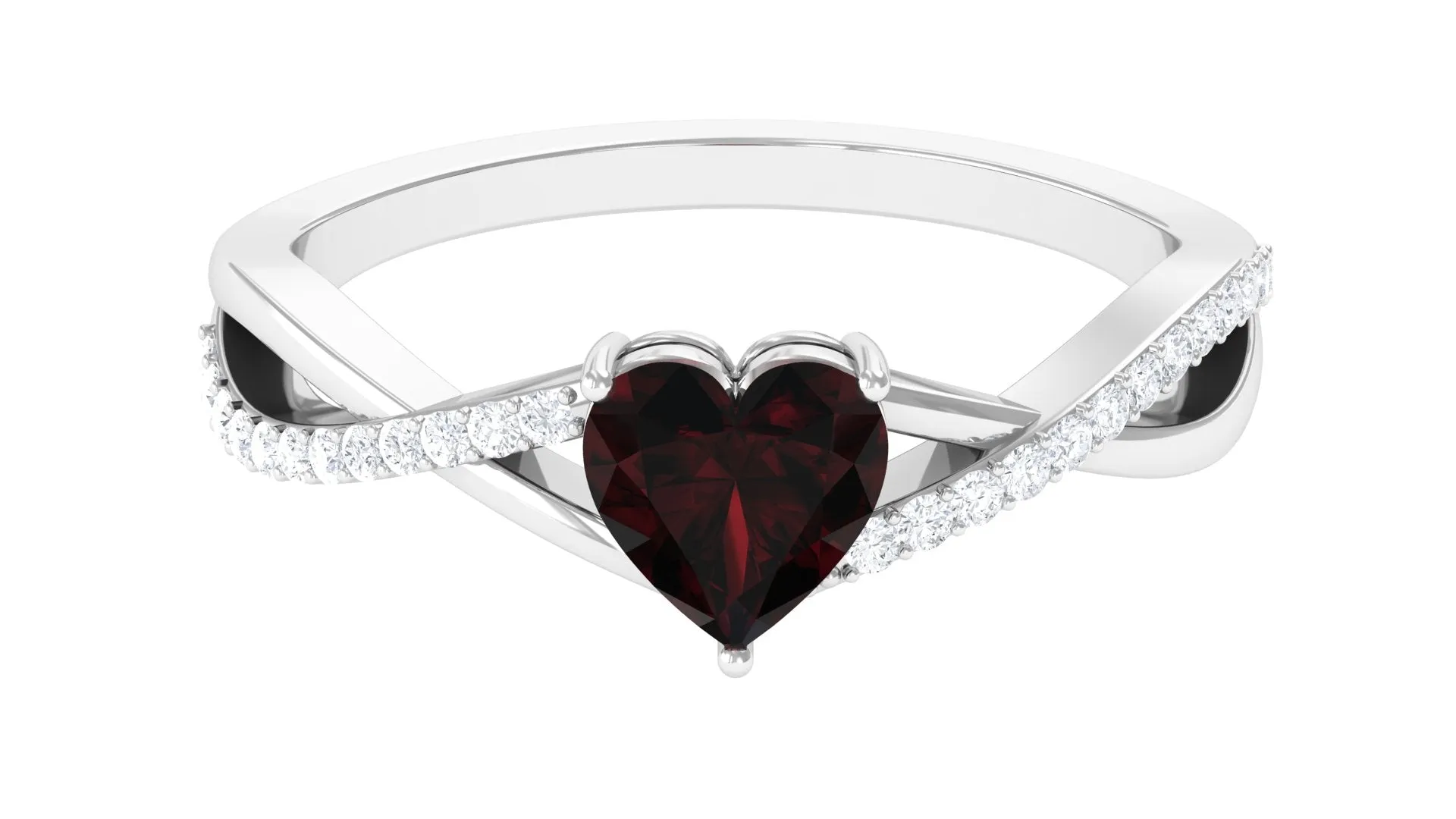 1.25 Ct Heart Garnet Crossover Engagement Ring with Diamond