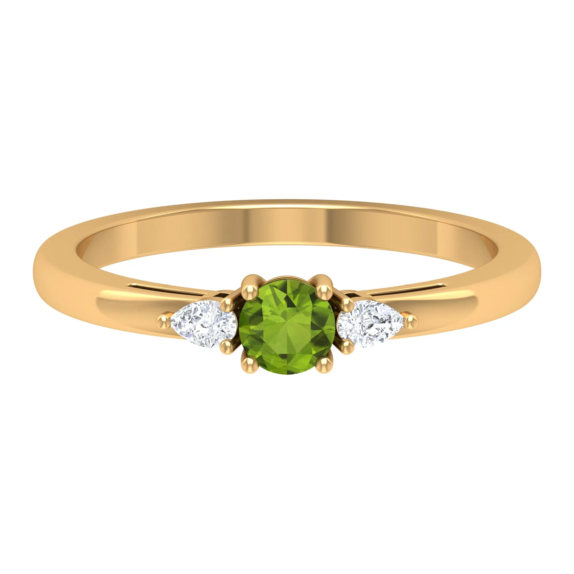 1/4 CT Peridot and Diamond Three Stone Promise Ring