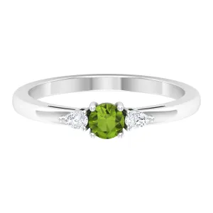 1/4 CT Peridot and Diamond Three Stone Promise Ring