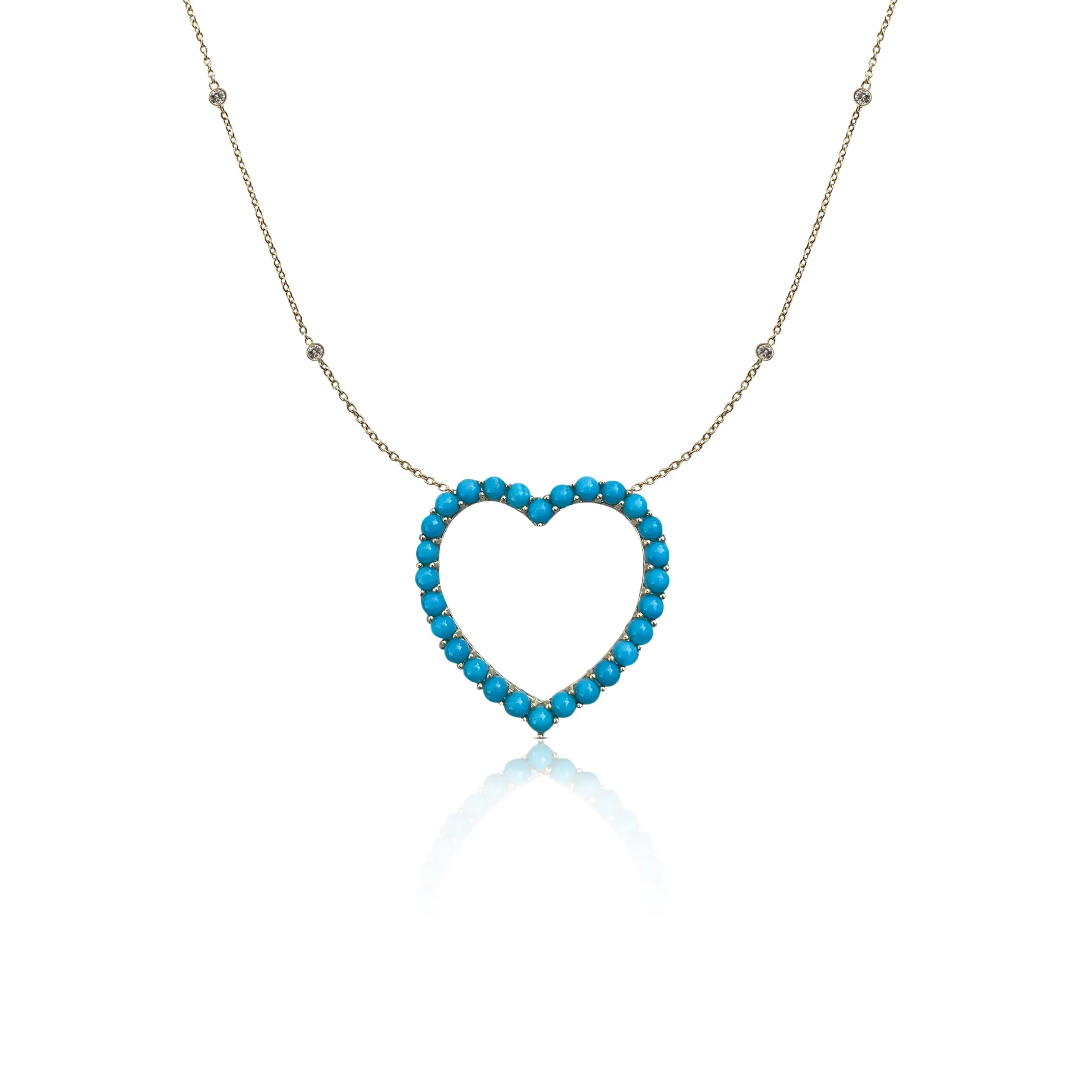 14k Diamond and Turquoise Open Heart Necklace