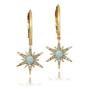 14k Gold Australian Opal & Diamond Star Earrings