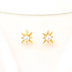 14K Gold Plated CZ Starburst Stud Earrings