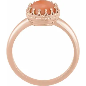 14K Rose 5 mm Natural Pink Coral Crown Cabochon Ring