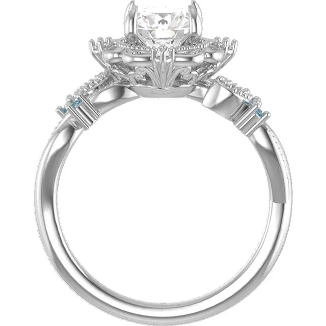 14K White Gold 1 CT Round Lab-Grown Floral Engagement Ring Mounting