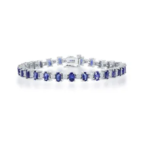 14K WHITE GOLD OVAL SAPPHIRE DIAMOND BRACELET