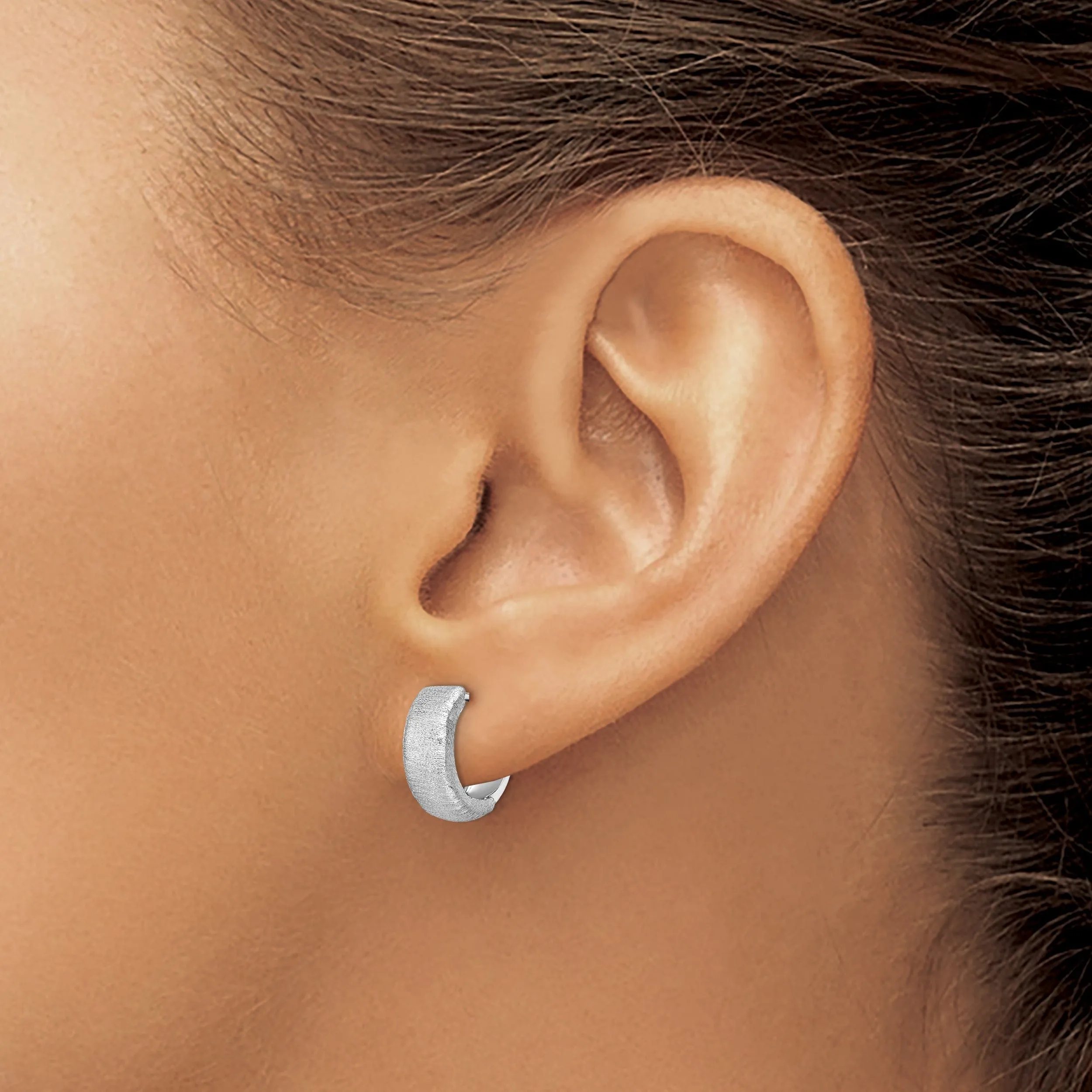 14k White Gold Textured Hinged Hoop Earrings