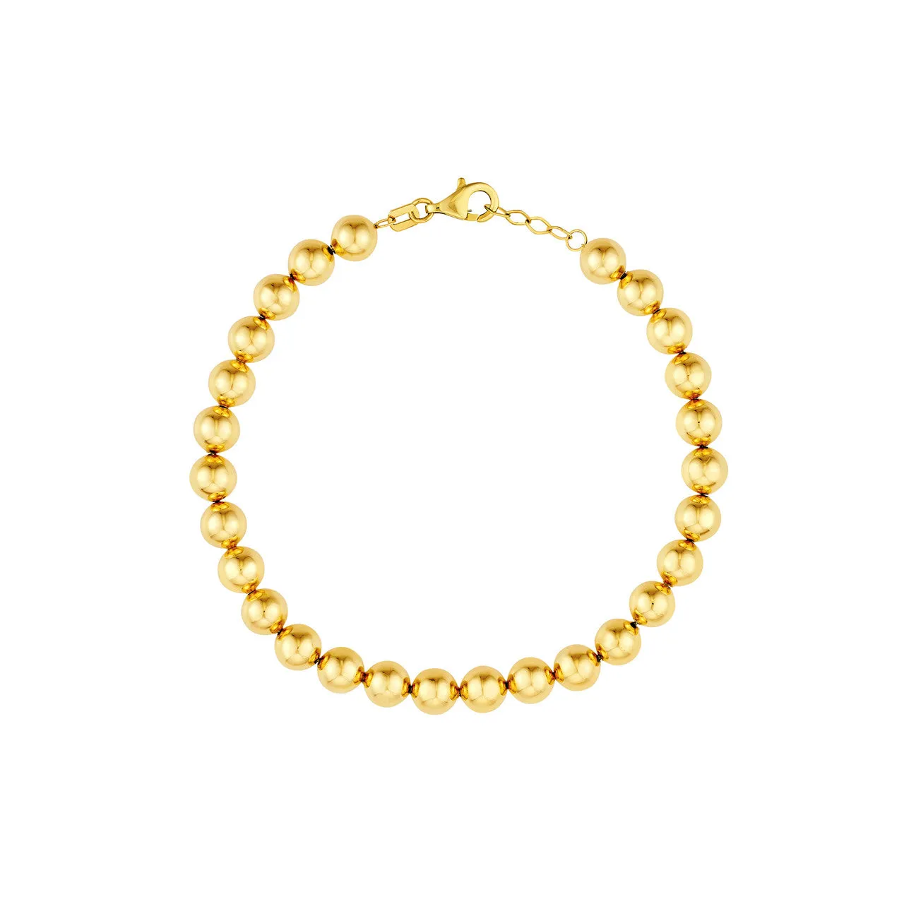 14k Yellow Gold 6mm Polished Ball Beaded Bracelet Adjustable