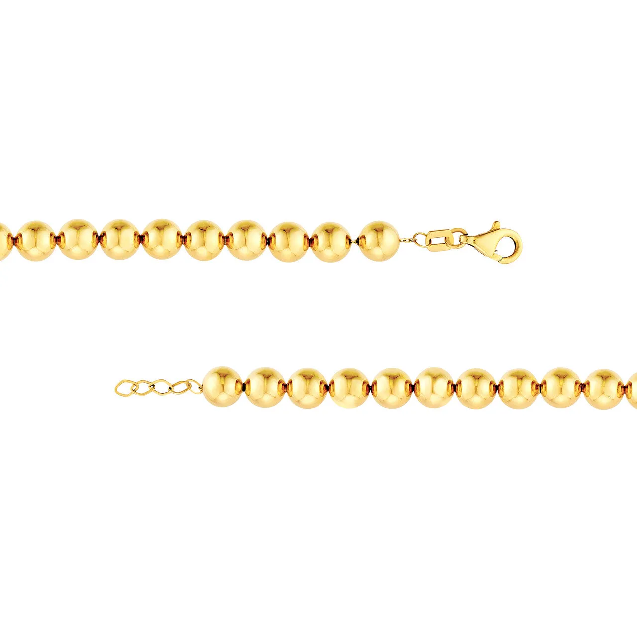 14k Yellow Gold 6mm Polished Ball Beaded Bracelet Adjustable