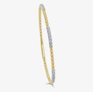 14k Yellow Gold Alternating Diamond Row & Beaded Flex Bangle Bracelet (I9060)