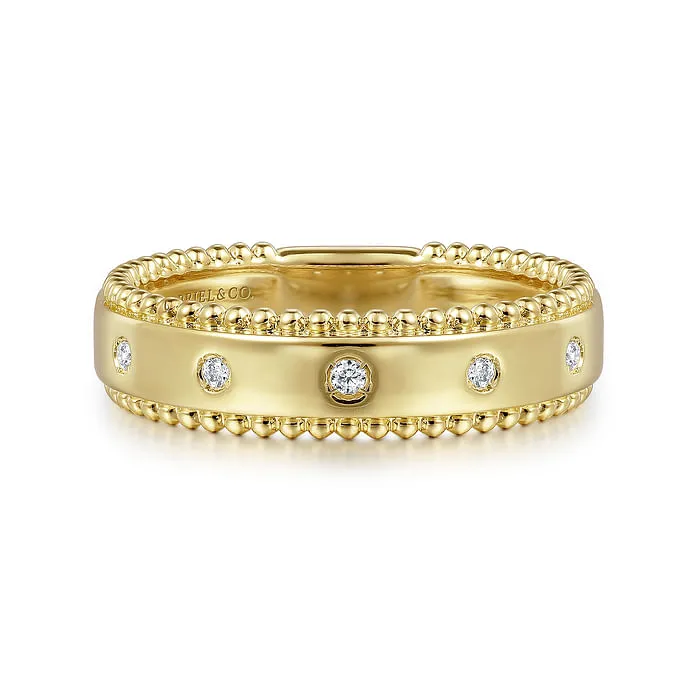 14K Yellow Gold Bujukan Diamond Bezel Wide Stackable Ladies Ring