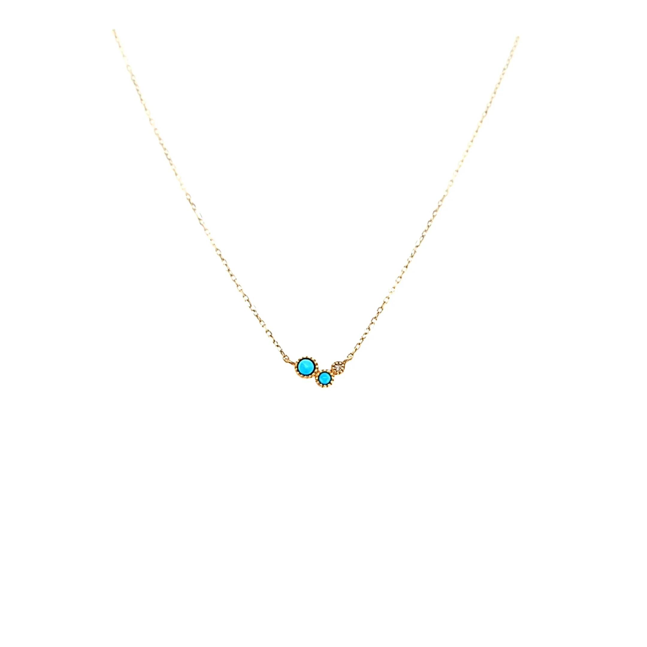 14k Yellow Gold Petite Turquoise Necklace (I6364)
