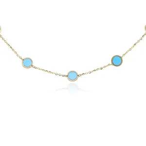14K YELLOW GOLD TURQUOISE DISC NECKLACE