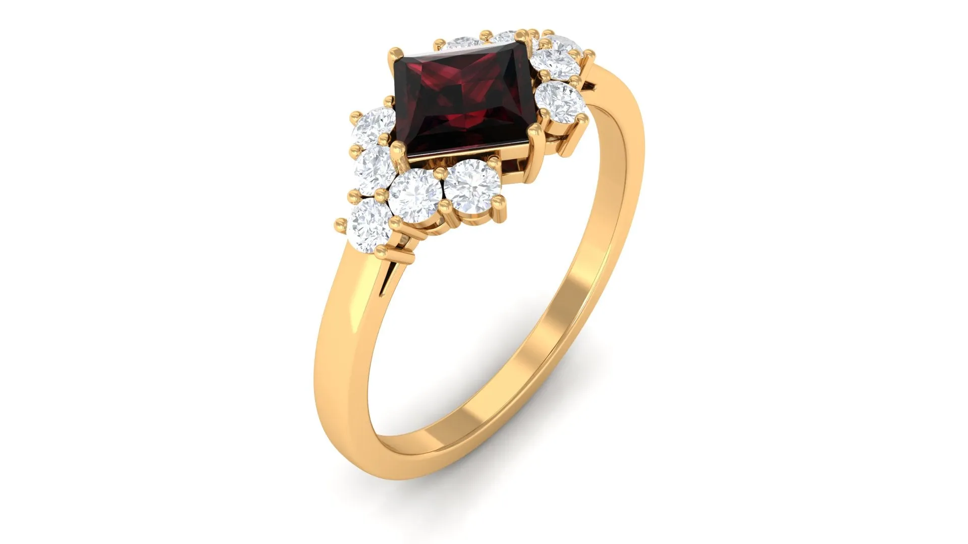 1.50 Ct Designer Garnet and Diamond Engagement Ring