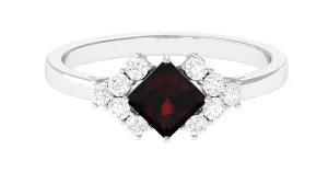 1.50 Ct Designer Garnet and Diamond Engagement Ring