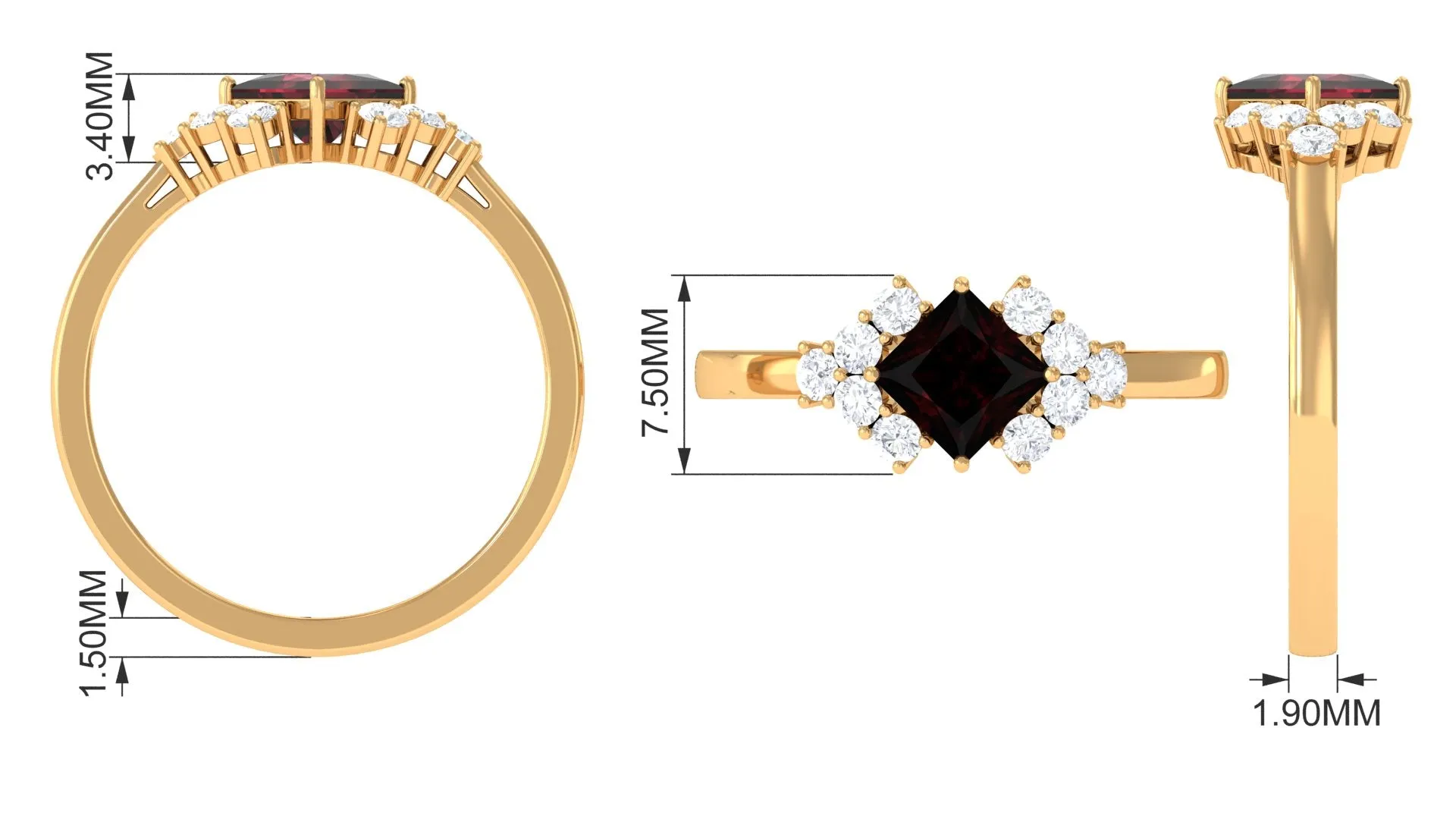 1.50 Ct Designer Garnet and Diamond Engagement Ring